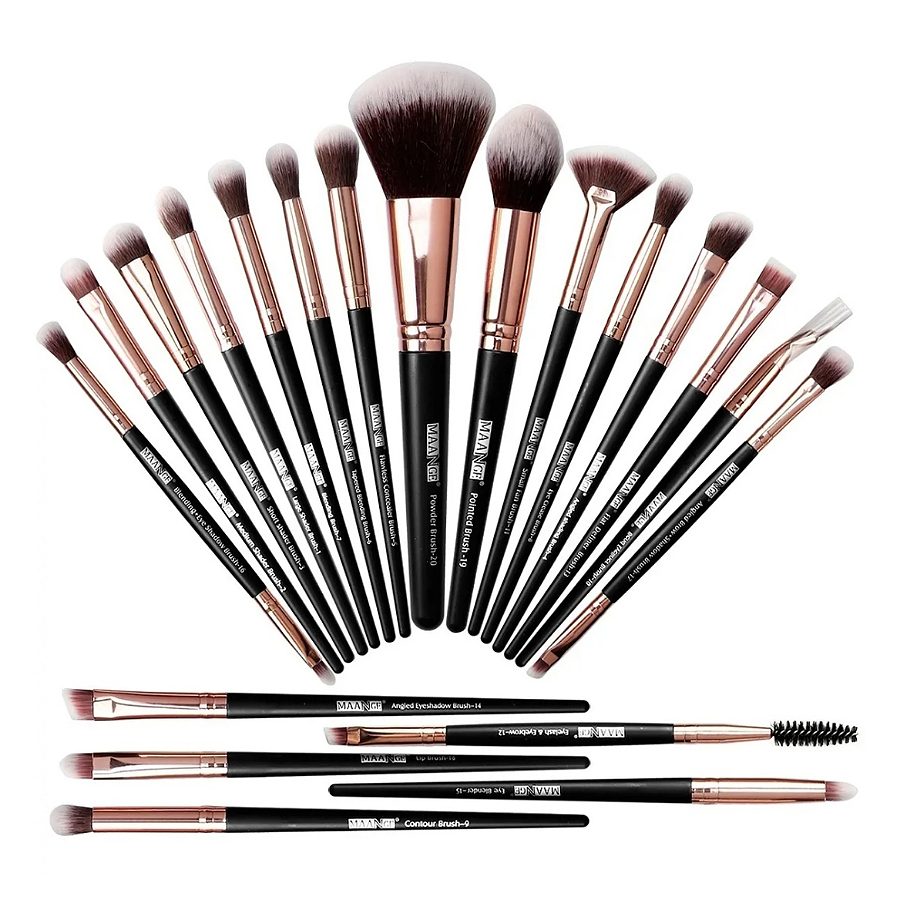 20 Piezas Brochas De Maquillaje Profesional (negro Dorado)