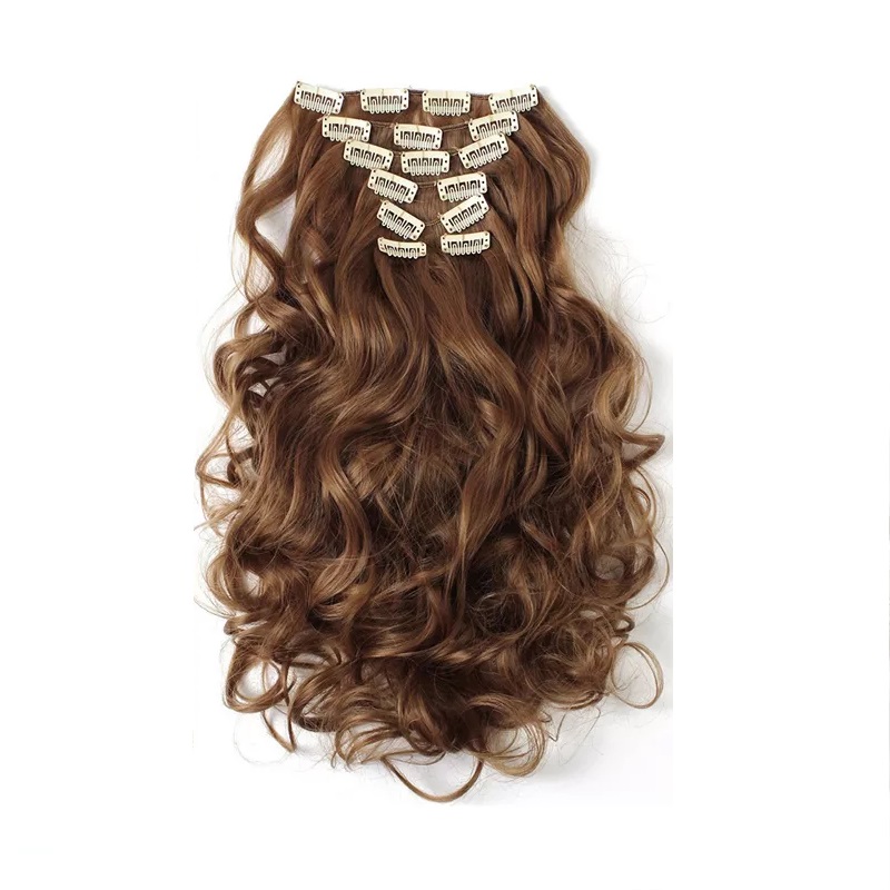 Extensiones De Cabello Sintético Set de 7 piezas con clips ONDULADA 7-12 RUBIO MEDIO