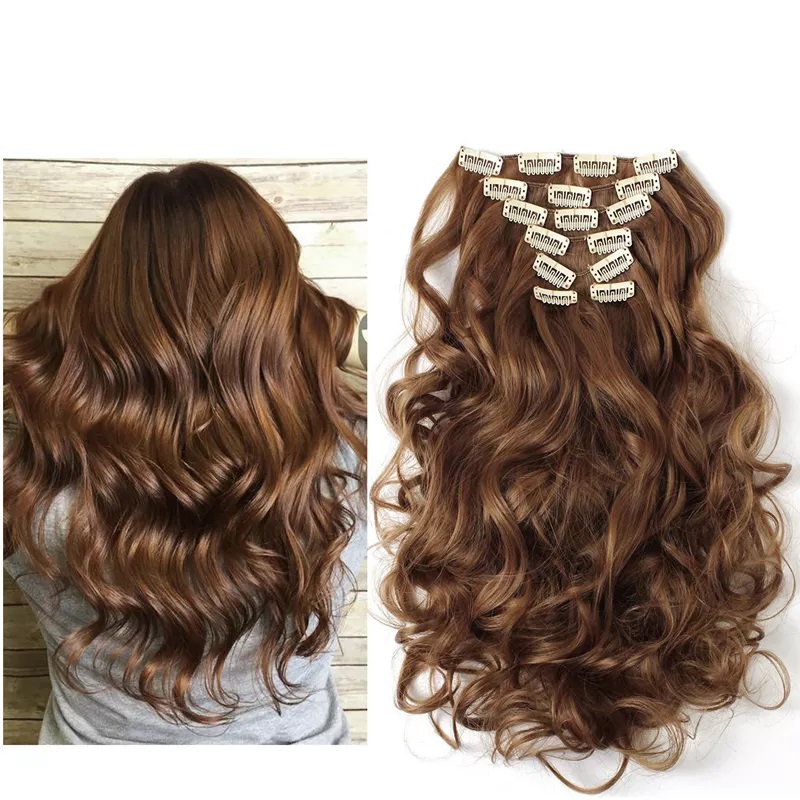 Extensiones De Cabello Sintético Set de 7 piezas con clips ONDULADA 7-12 RUBIO MEDIO