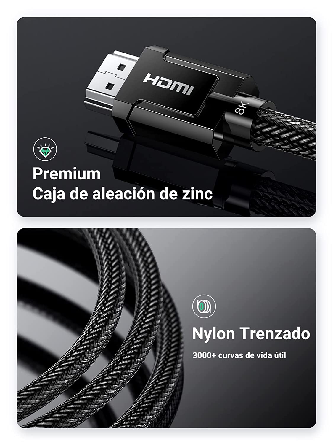 Cable Hdmi 2.1 8k 48gbps 3m Compatible Con Hdr Earc Ugreen