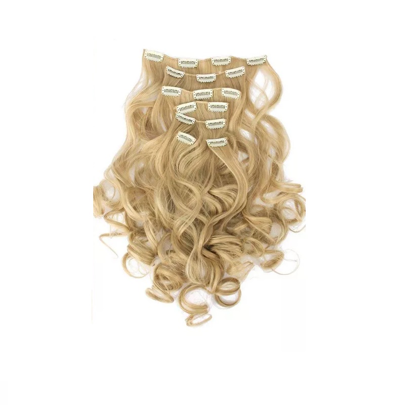 Extensiones De Cabello Sintético Set de 7 piezas con clips ONDULADA 7-27/613 RUBIO CLARO