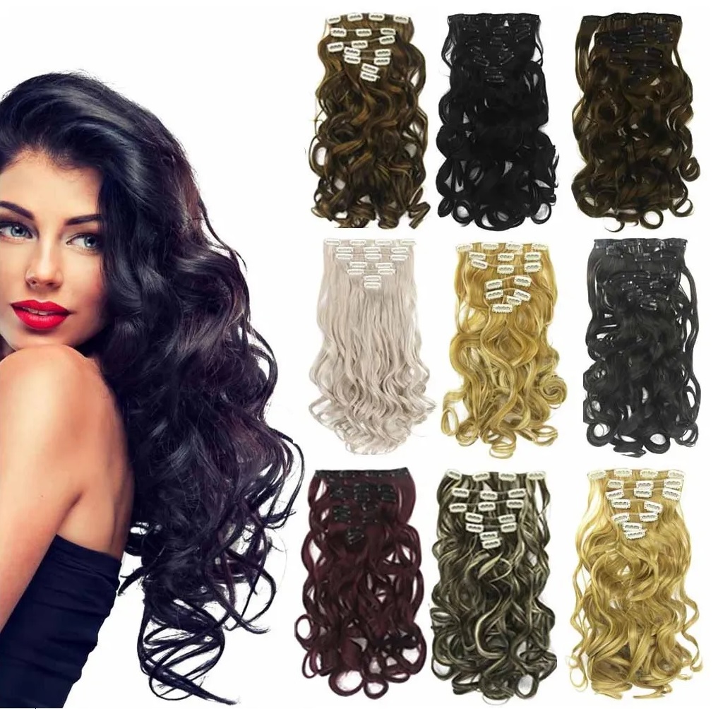 Extensiones De Cabello Sintético Set de 7 piezas con clips ONDULADA 7-27/613 RUBIO CLARO