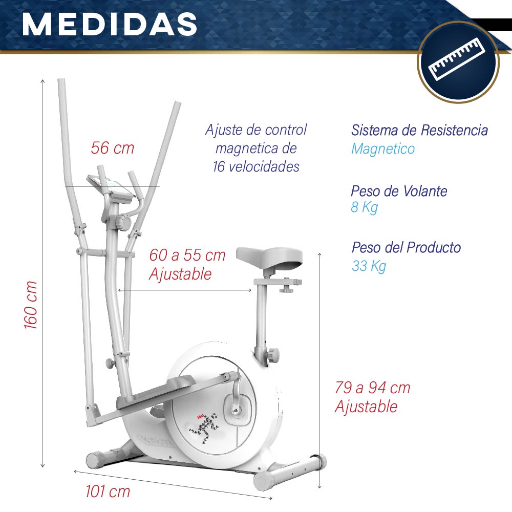Maquina Eliptica Bicicleta elíptica 16 velocidades para Ejercicio en casa Plegable movible Elliptical Trainer Gym
