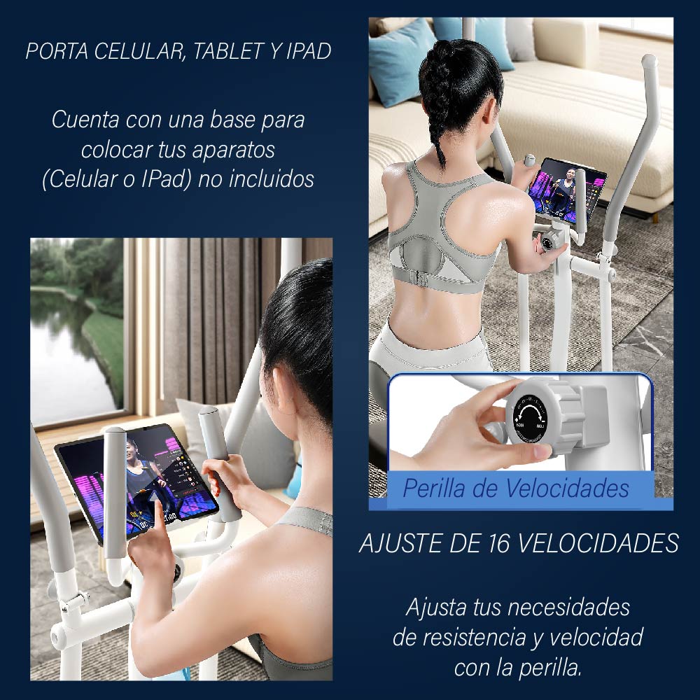 Maquina Eliptica Bicicleta elíptica 16 velocidades para Ejercicio en casa Plegable movible Elliptical Trainer Gym