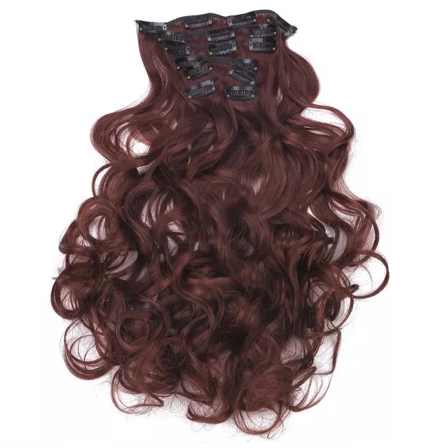 Extensiones De Cabello Sintético Set de 7 piezas con clips ONDULADA 7-118 BORGOÑA INTENSO