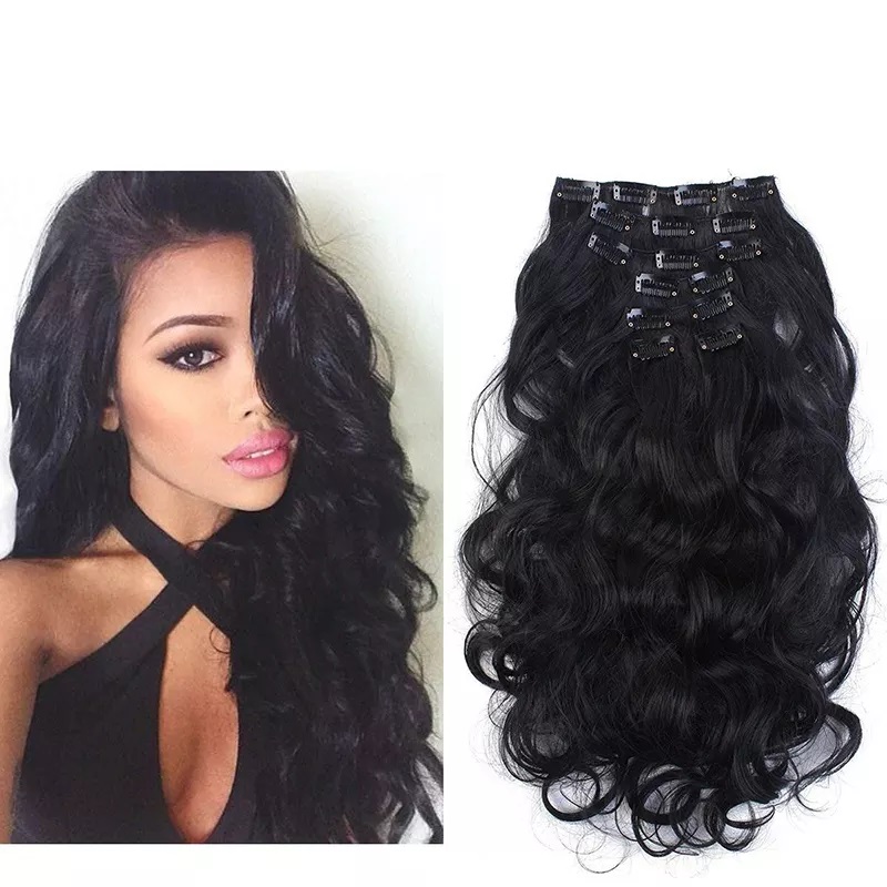 Extensiones De Cabello Sintético Set de 7 piezas con clips LACIA 7-1B NEGRO