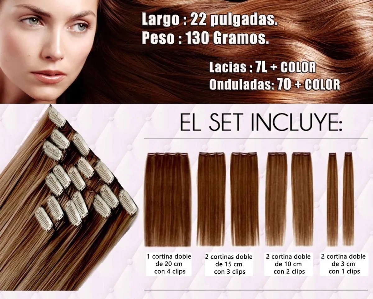 Extensiones De Cabello Sintético Set de 7 piezas con clips LACIA 7-1B NEGRO