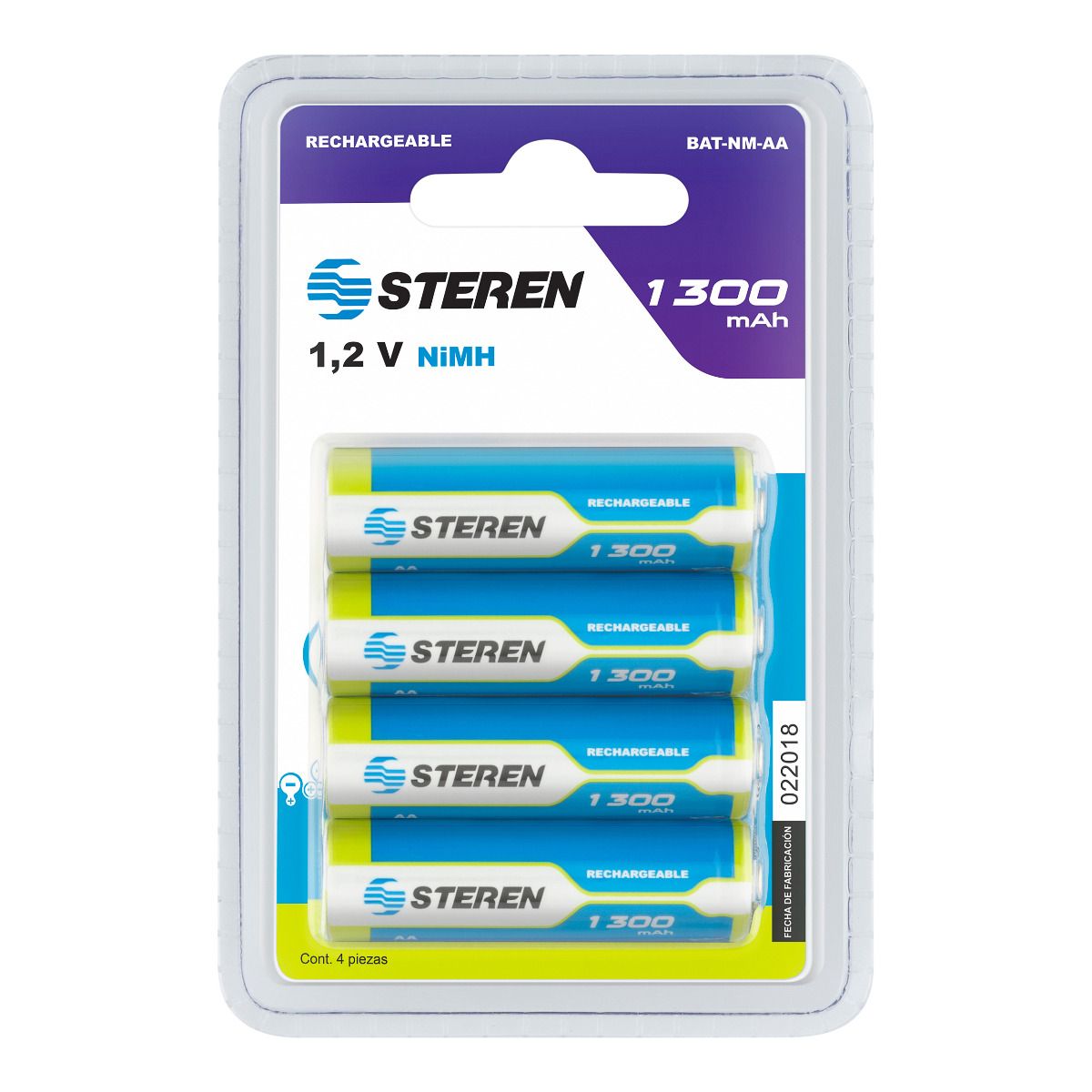 Pilas Recargables AA 1300 mAh Paquete Con 4 pilas Steren BAT-NM-AA