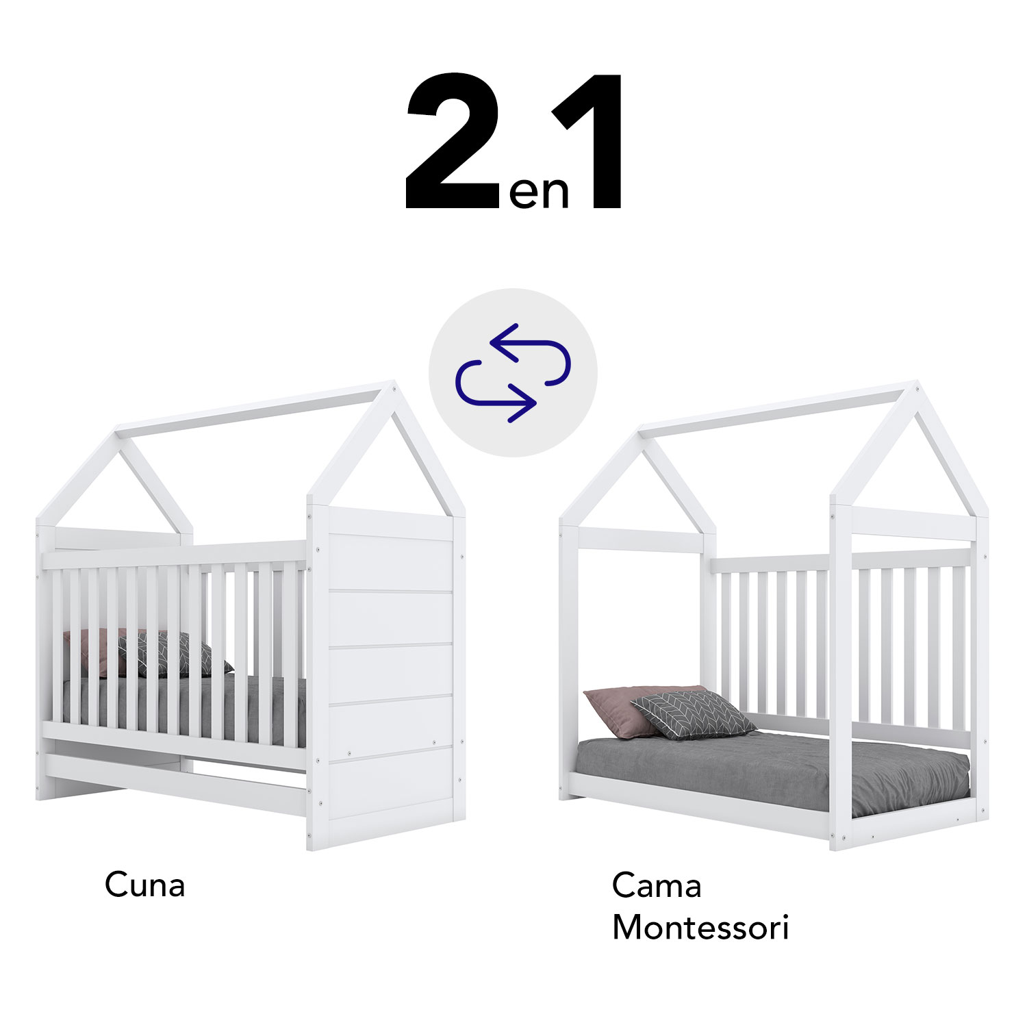 Cuna Cama Montessori para Bebé o Niño Bossa América color Blanco