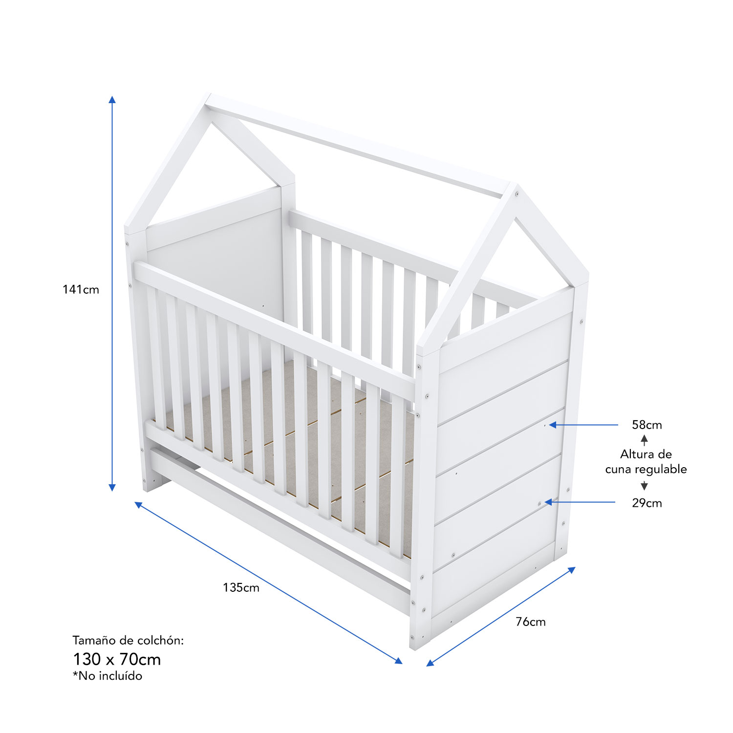 Cuna Cama Montessori para Bebé o Niño Bossa América color Blanco