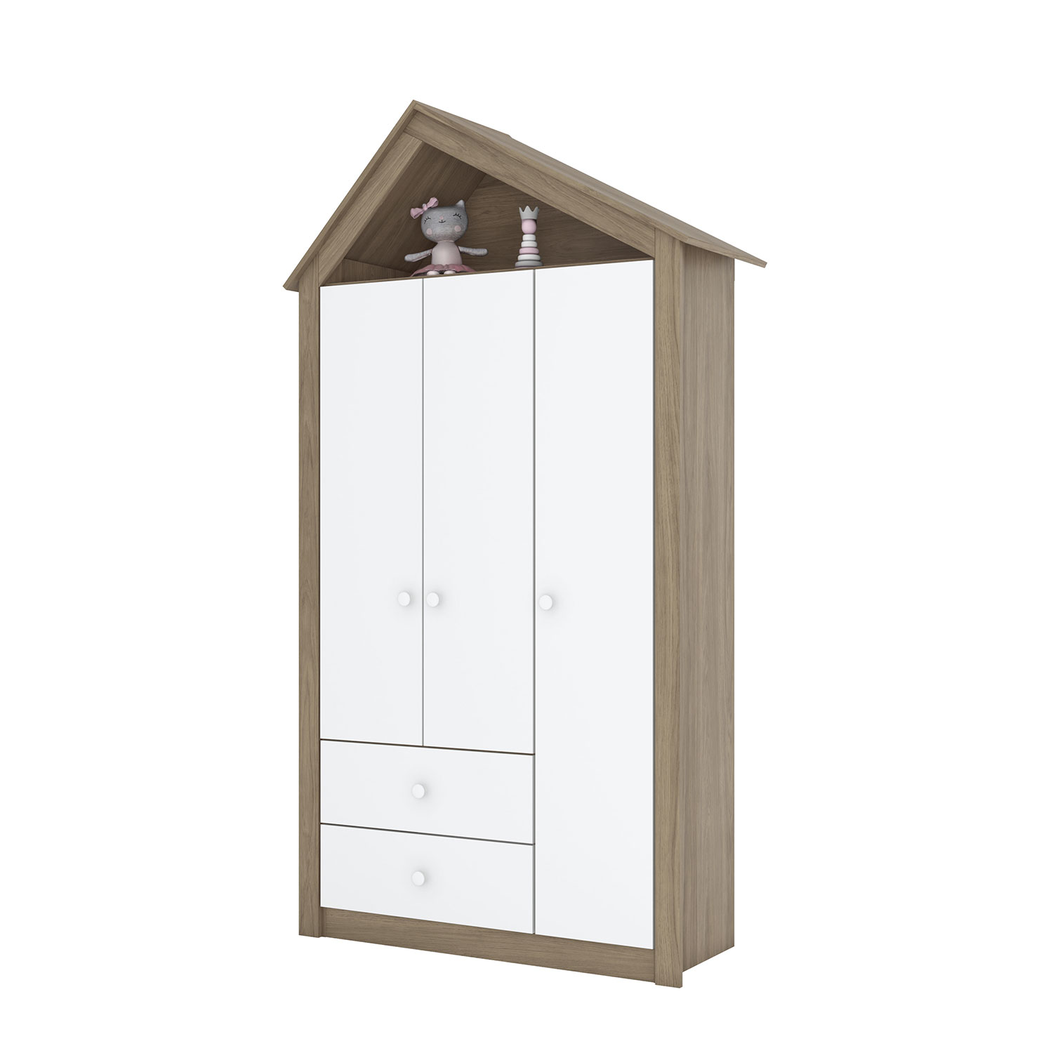 Ropero Armario Infantil para Bebé o Niño Bossa Casita Rústico/Blanco.