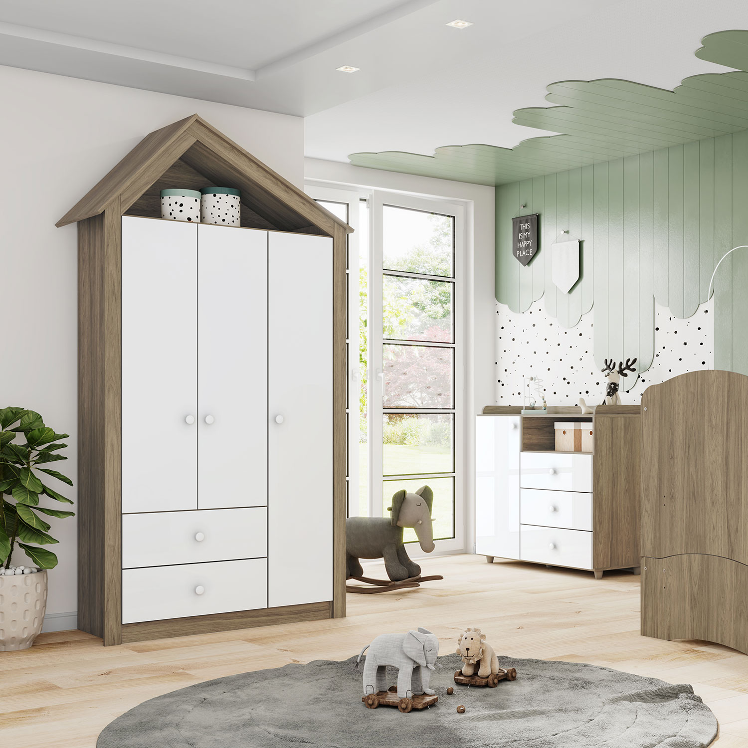 Ropero Armario Infantil para Bebé o Niño Bossa Casita Rústico/Blanco.