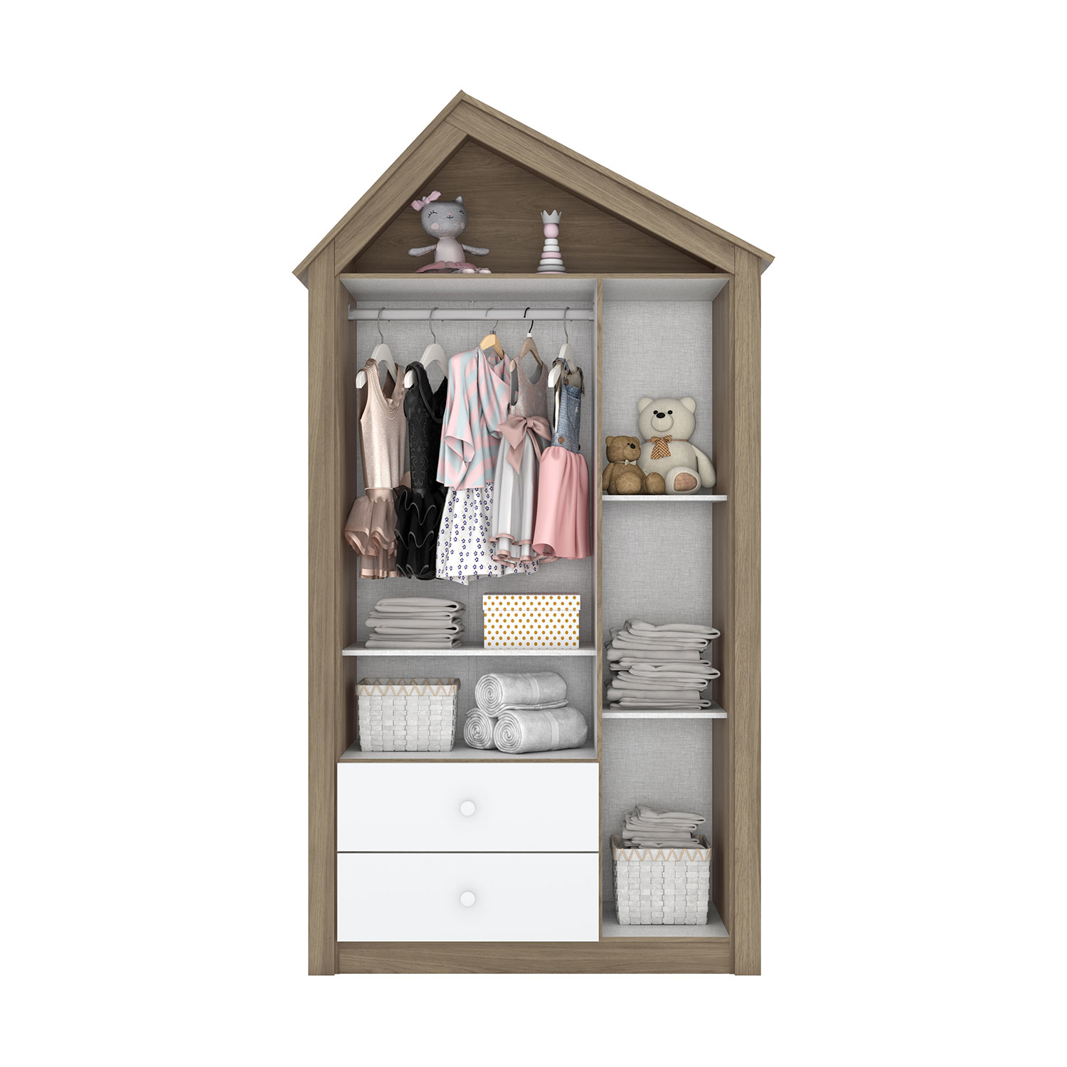 Ropero Armario Infantil para Bebé o Niño Bossa Casita Rústico/Blanco.