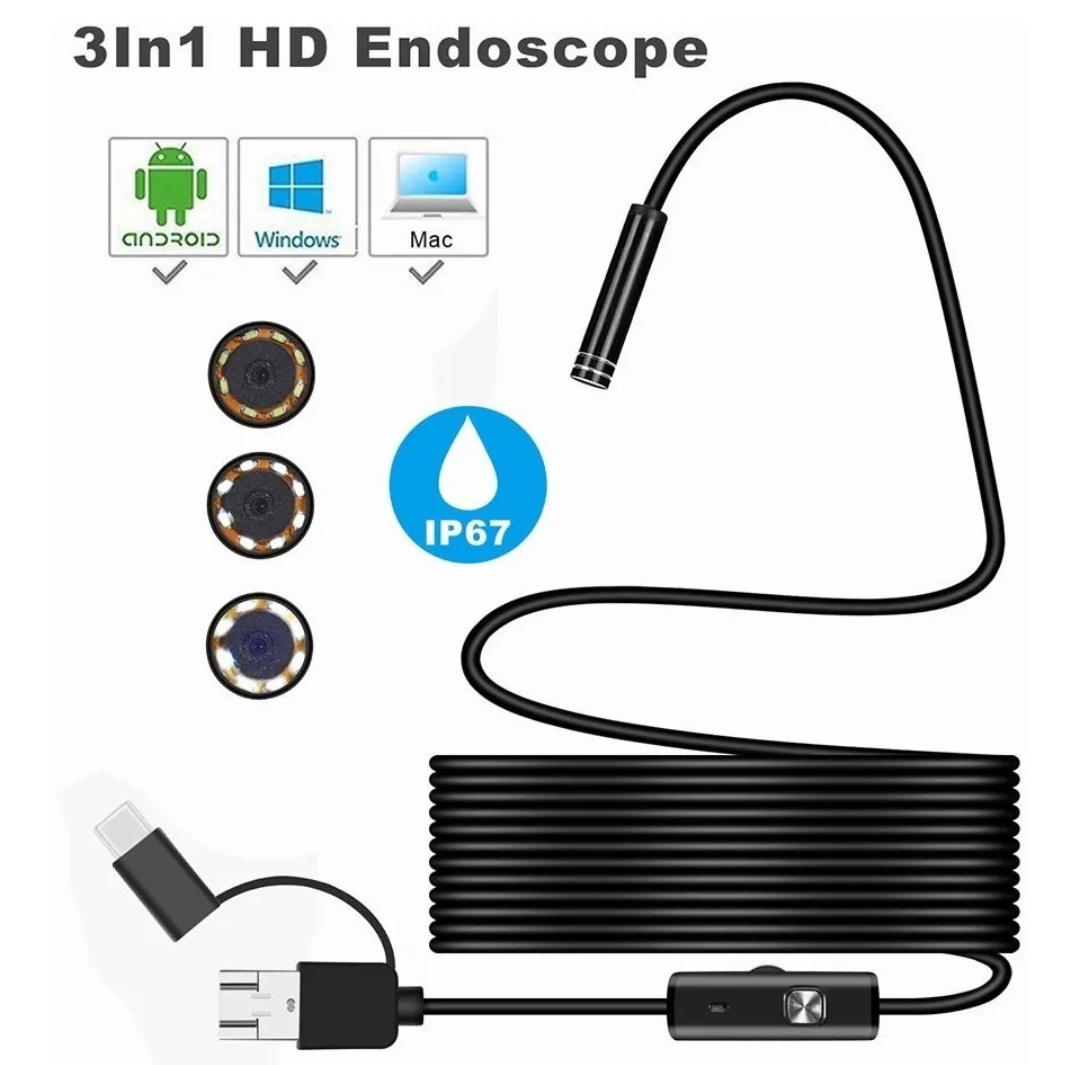Camara Endoscopio De 5m, Otg Usb 3 En 1 Para Android Y Pc