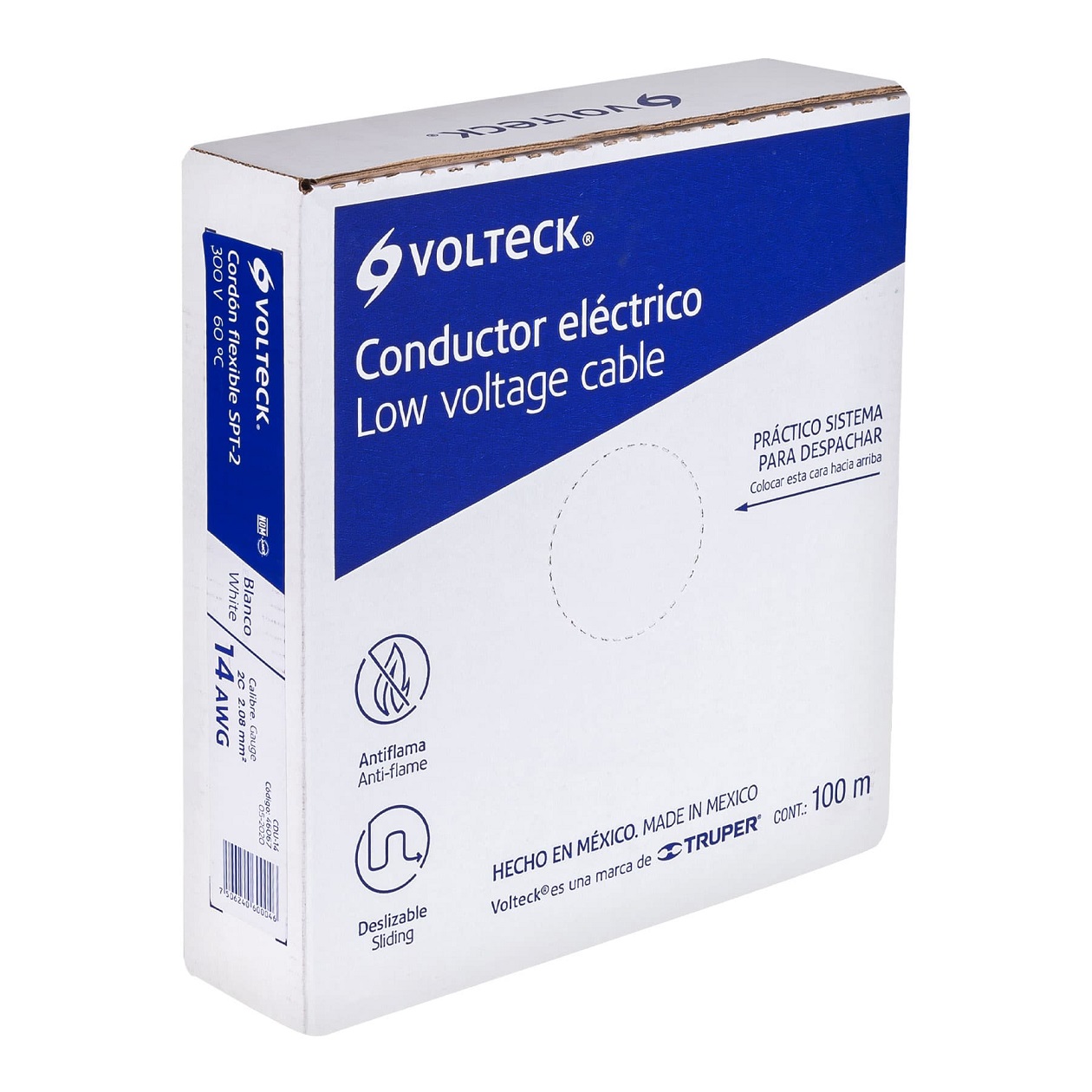 Cable de 100 m cordón dúplex flexible SPT 14 AWG conductor electrico, Volteck