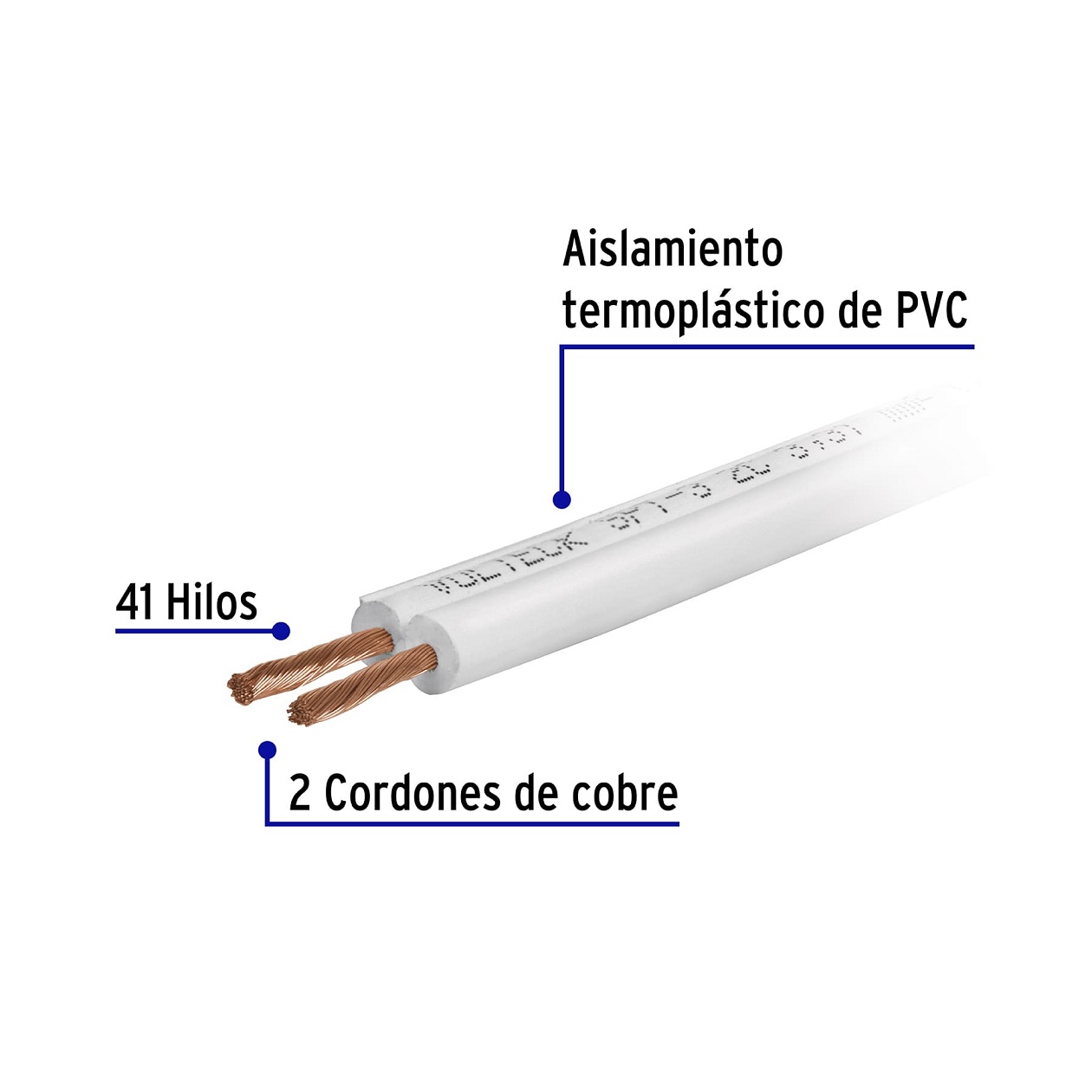 Cable de 100 m cordón dúplex flexible SPT 14 AWG conductor electrico, Volteck