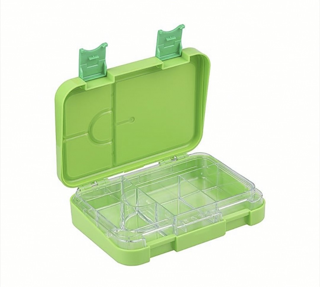 Lonchera bento box tupper con 4 y 6 divisiones verde tritan acrílico