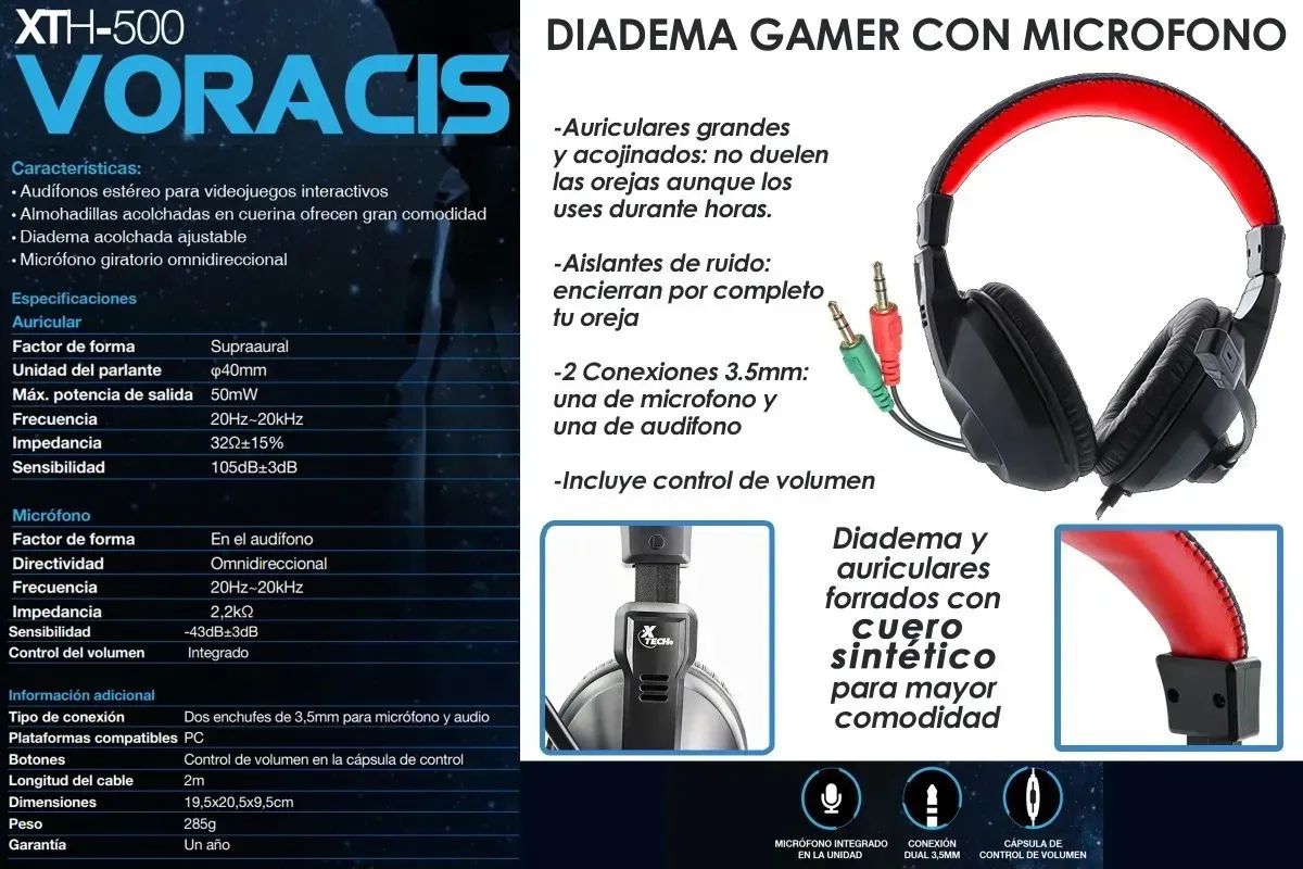 Diadema Gamer Microfono Aislante D Ruido Control Volumen 3.5