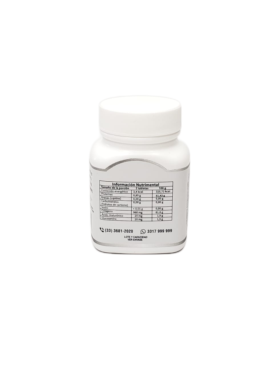 Colágeno Hidrolizado y Ácido Hialurónico Tabletas 500 mg. Colágeno Tipo I, II y III