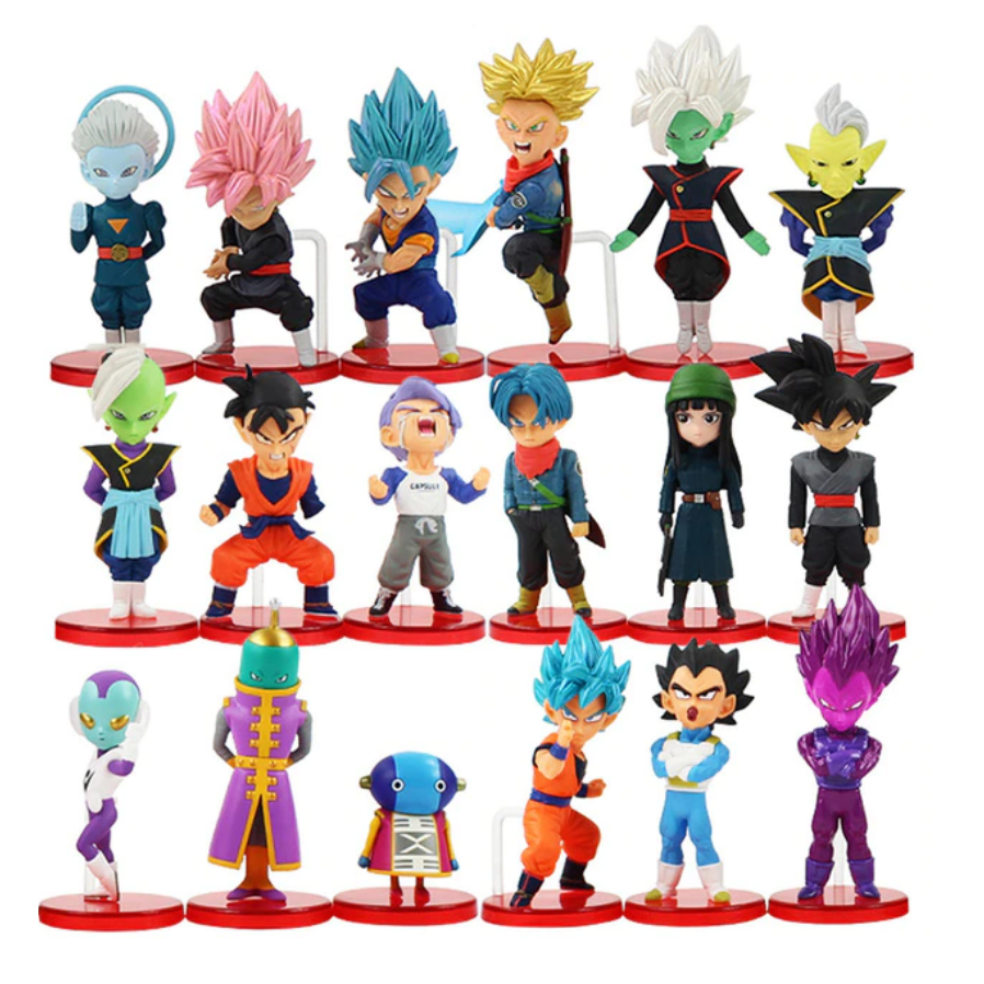 Kit 18 Juguetes Muñecos Dragon Ball Super Goku, Vegeta, Trunks, Zeno y Sumo Sacerdote