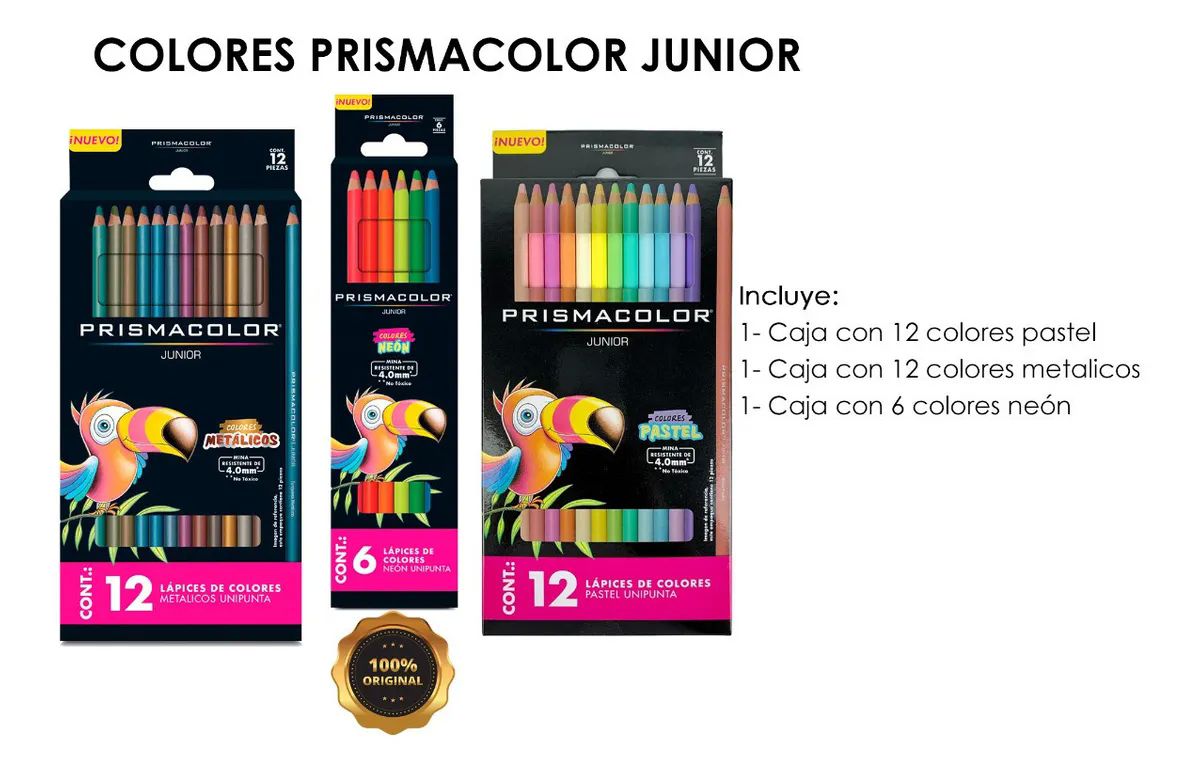 Colores Prismacolor Junior Metalicos + Pastel + Neon Dibujo