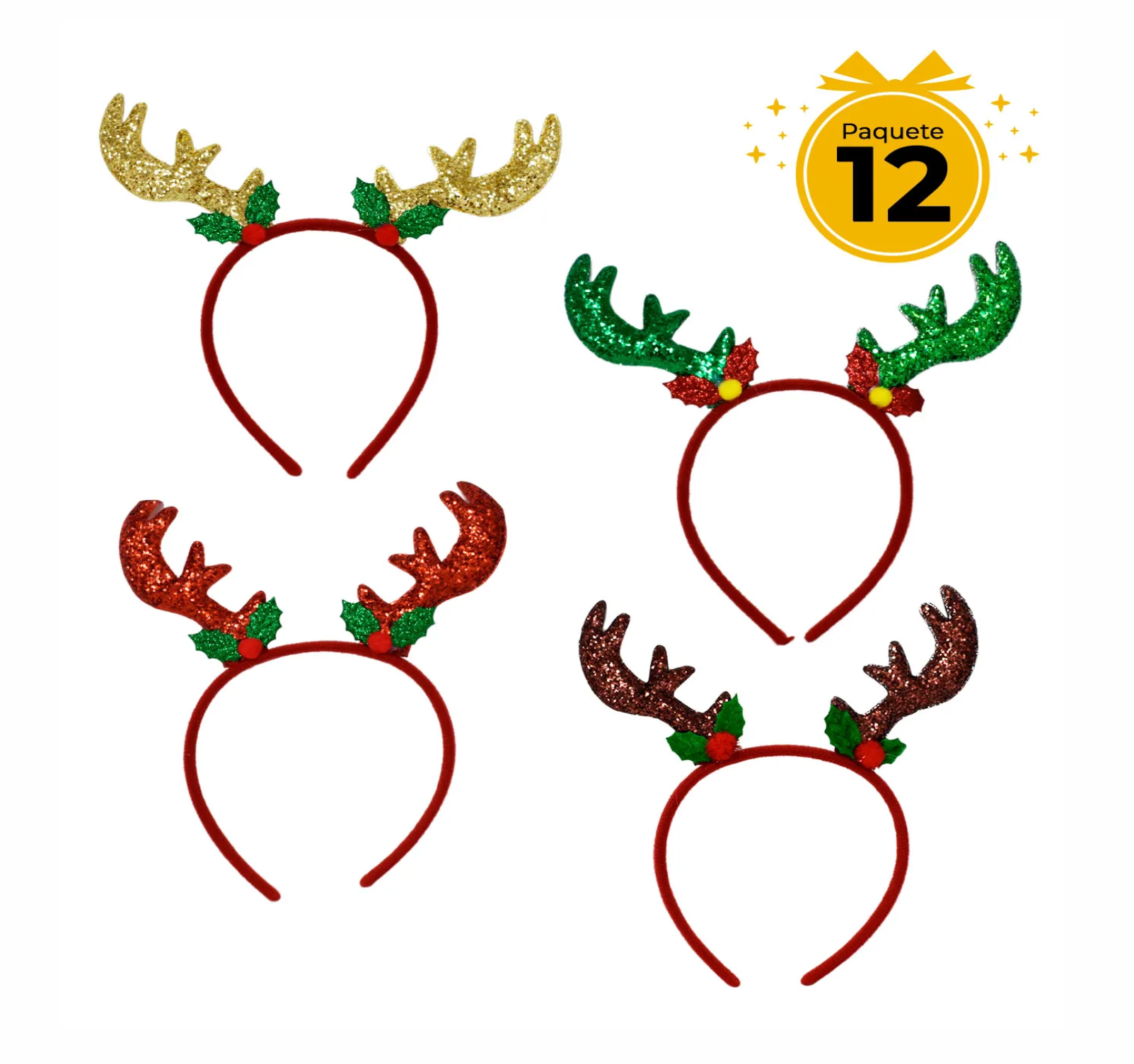 Paquete de 12 piezas de diademas con diseño de reno SDJ-118