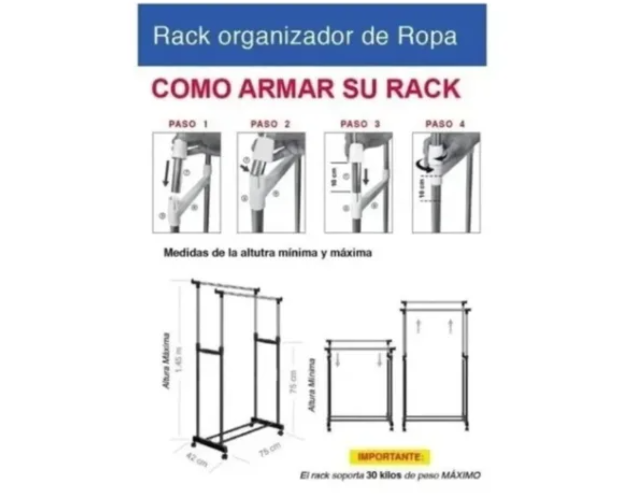 Rack Organizador Doble Para Ropa Perchero Portátil