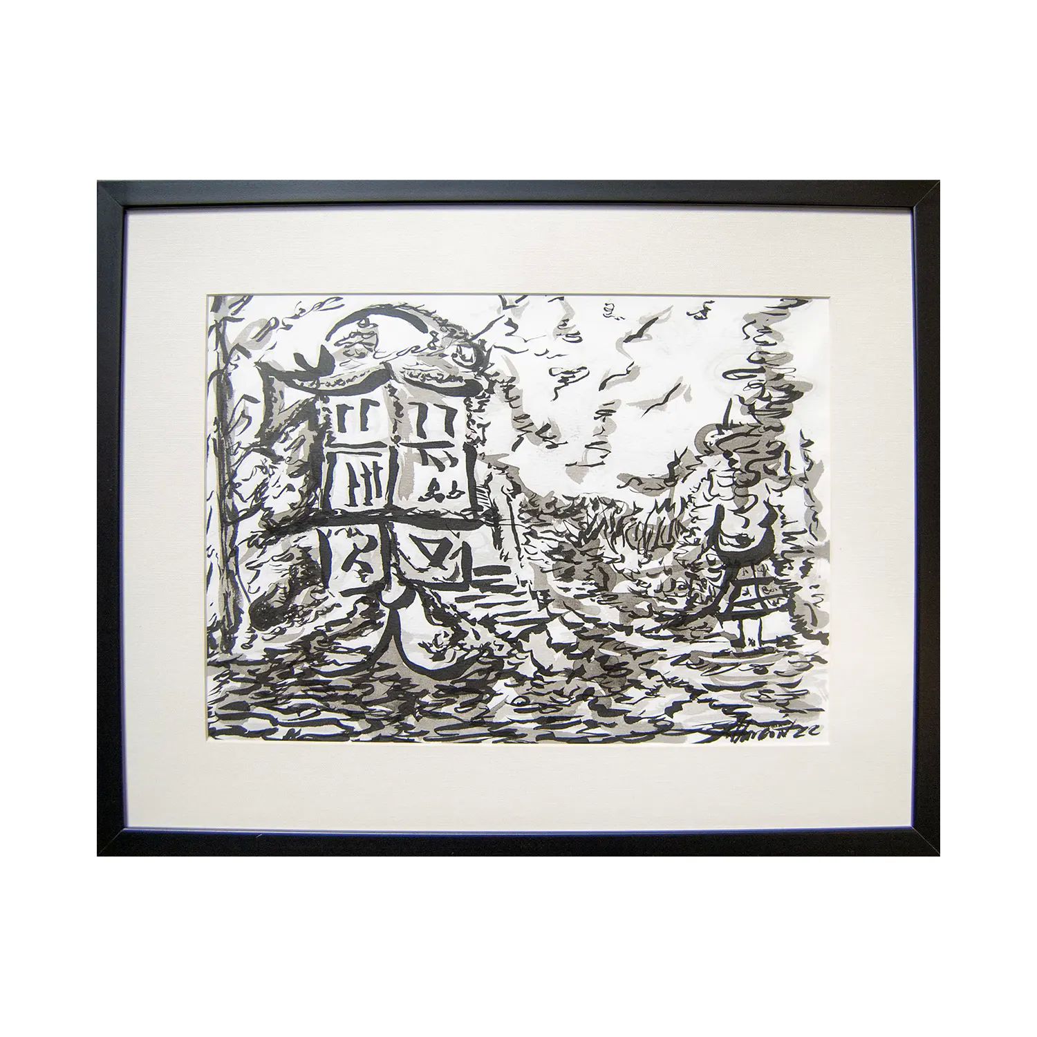 Pintura original - Tinta - Tomando Café - 37 x 27 cm - Cuadro decorativo