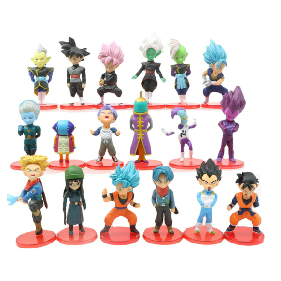 Kit 18 Juguetes Muñecos Dragon Ball Super Goku, Vegeta, Trunks, Zeno y Sumo Sacerdote