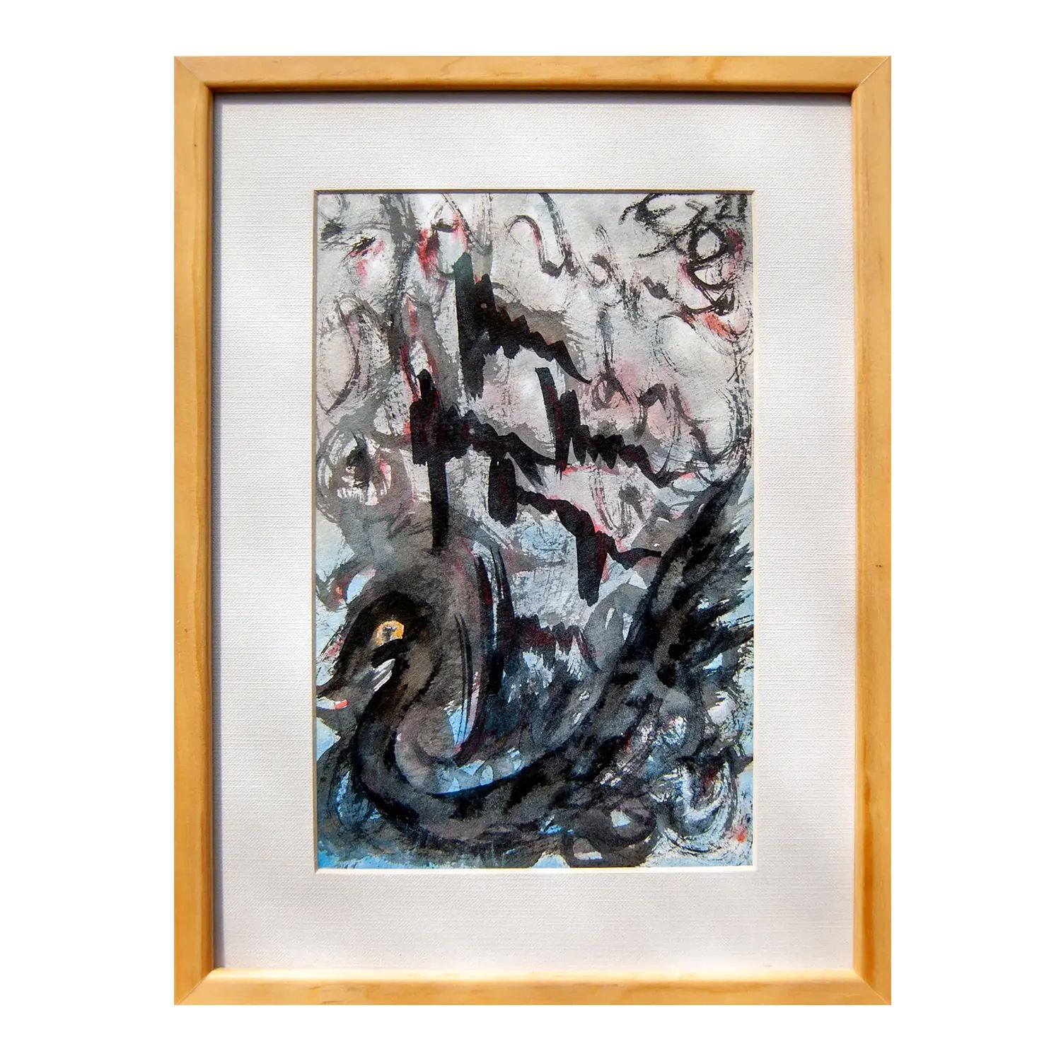 Pintura original - Técnica mixta -Cisne Negro -16 x 25 cm - Cuadro decorativo