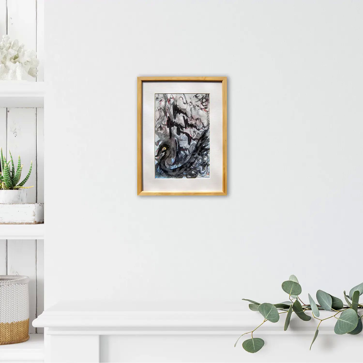 Pintura original - Técnica mixta -Cisne Negro -16 x 25 cm - Cuadro decorativo