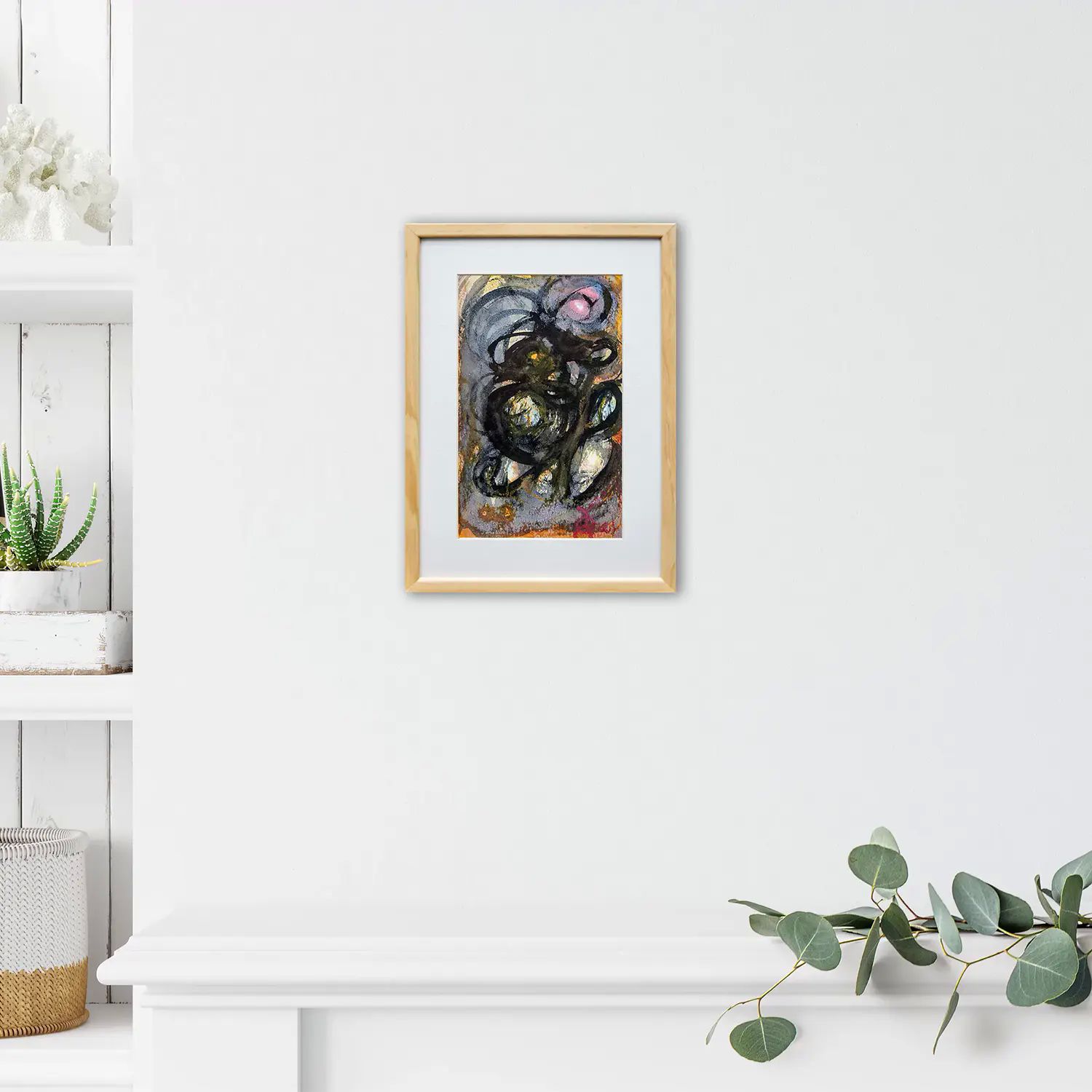 Pintura original - Técnica mixta - Miradas - 16 x 25 cm - Cuadro decorativo