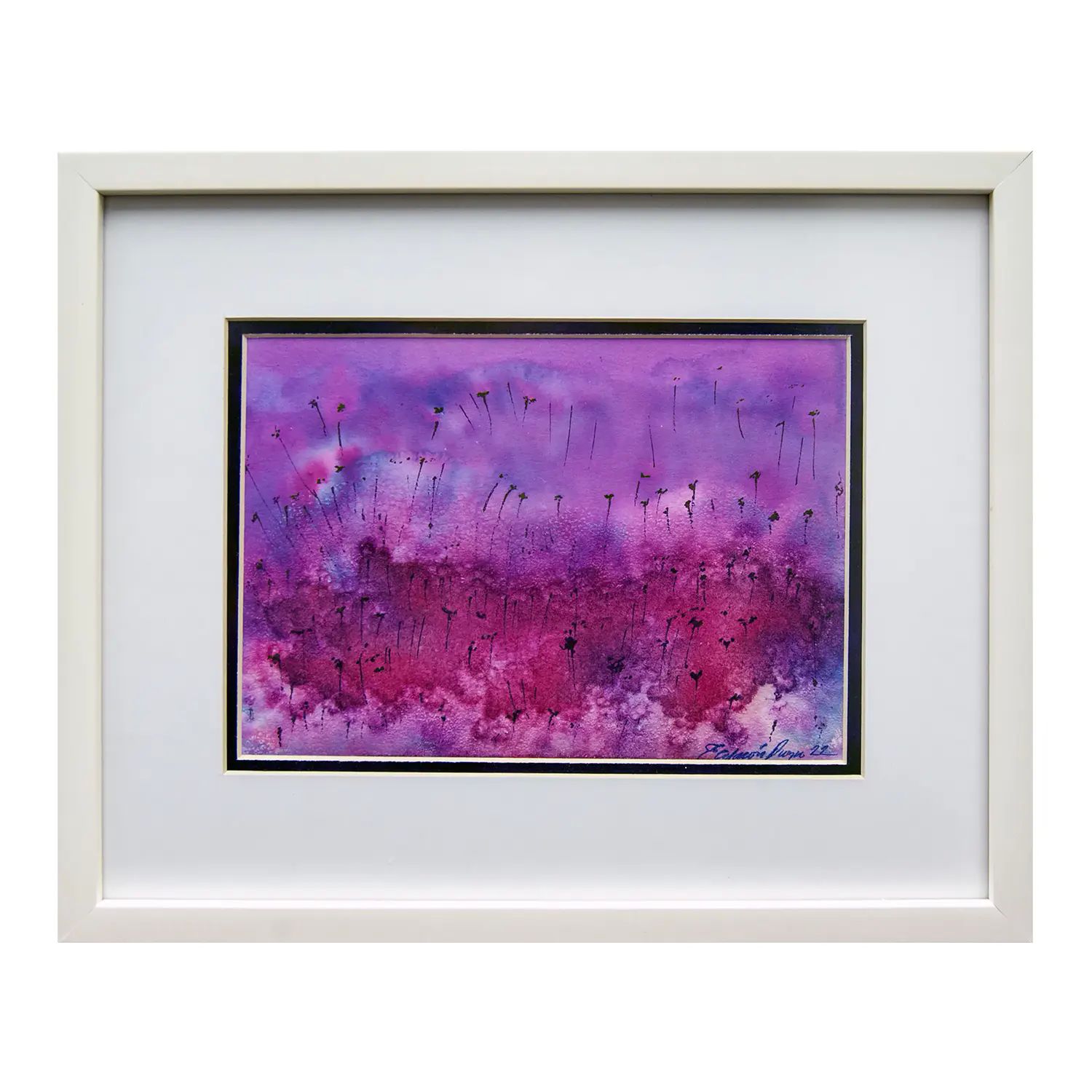 Pintura original - Acuarela - Valle de Flores Susurrantes - 31 x 16 cm - Cuadro decorativo