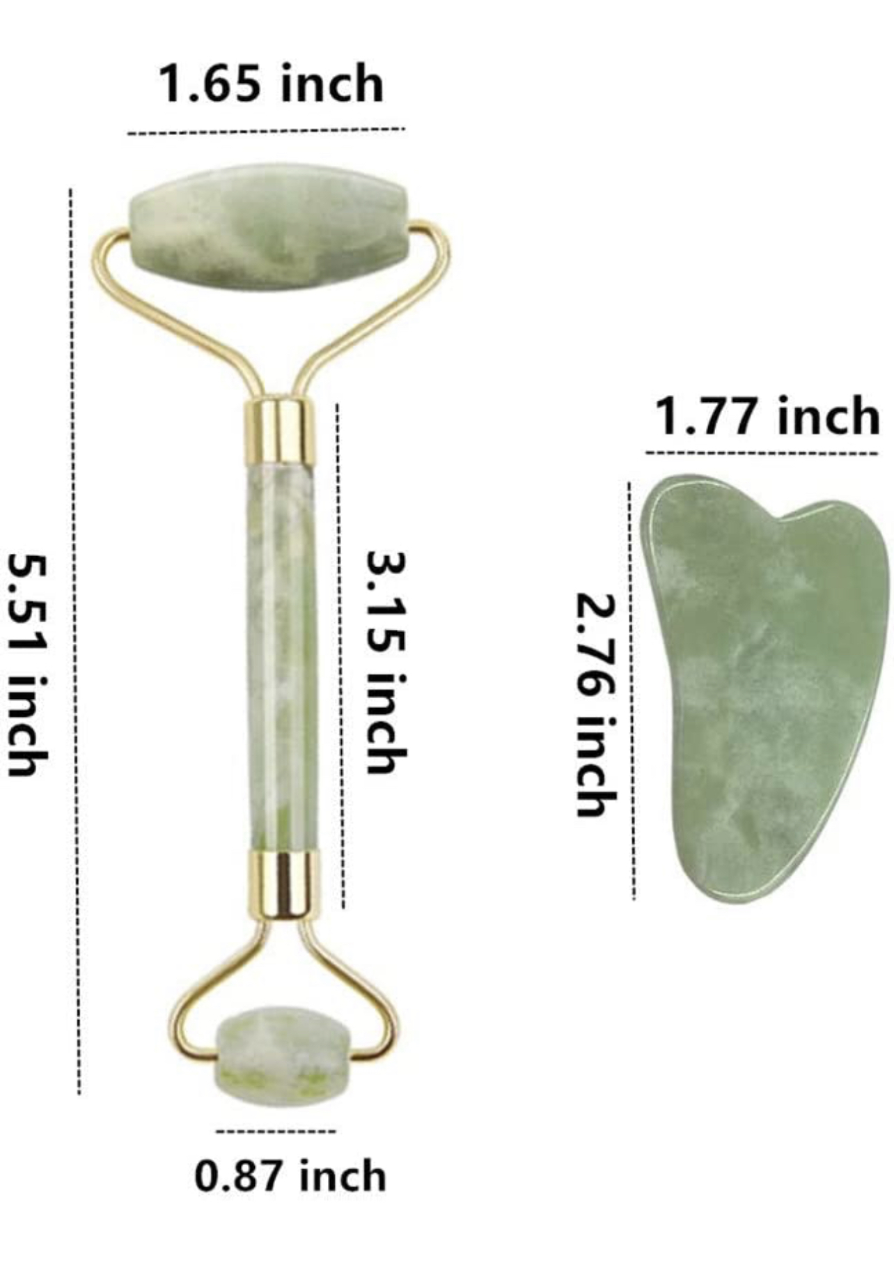 Jade, rodillo de jade natural y juego de gua sha, rodillo de piedra facial jade para arrugas, rodillo de jade auténtico con 2 piezas de herramientas de masaje para raspar de cara, cuello, mejillas, masaje de pie