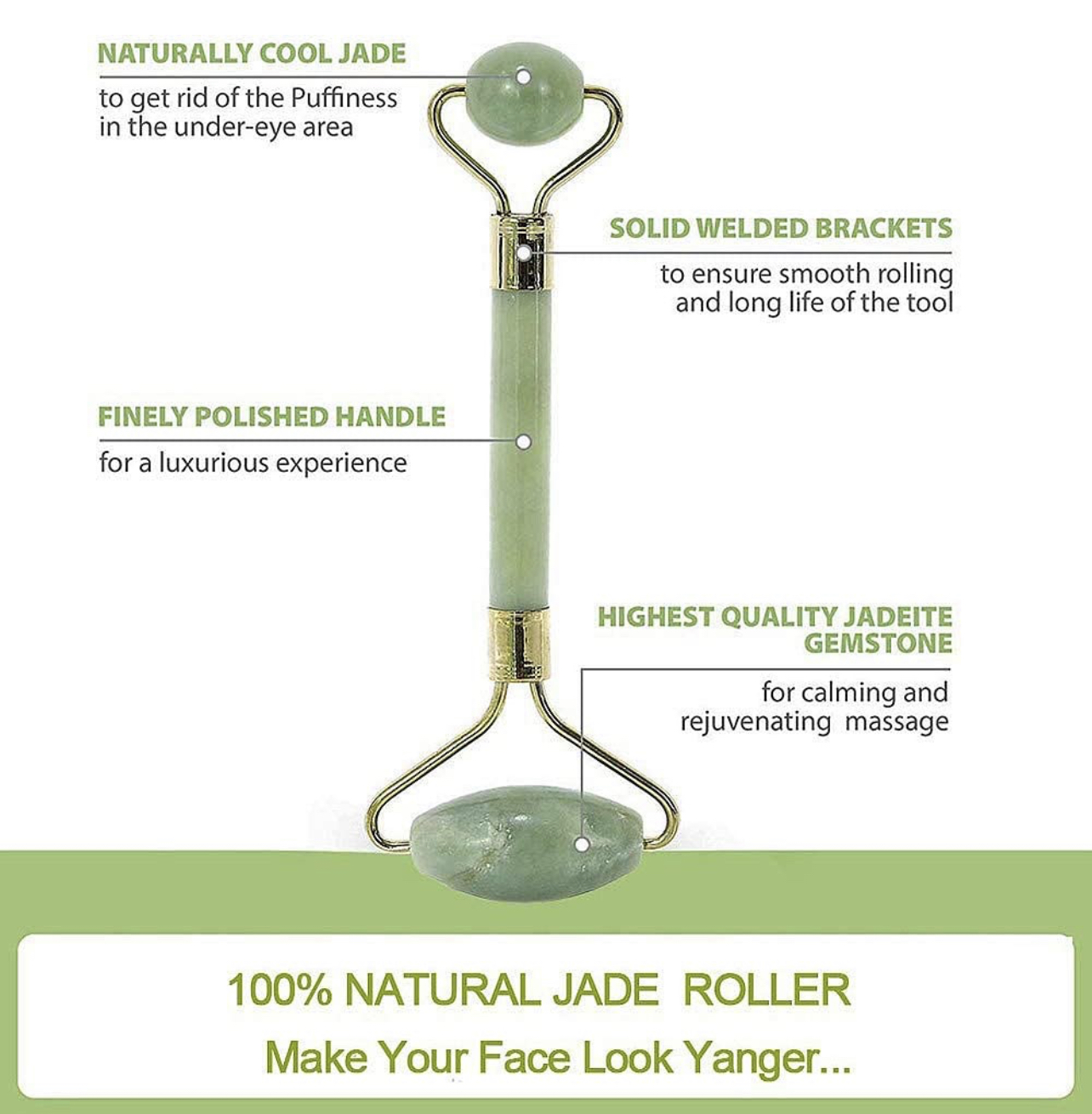 Jade, rodillo de jade natural y juego de gua sha, rodillo de piedra facial jade para arrugas, rodillo de jade auténtico con 2 piezas de herramientas de masaje para raspar de cara, cuello, mejillas, masaje de pie