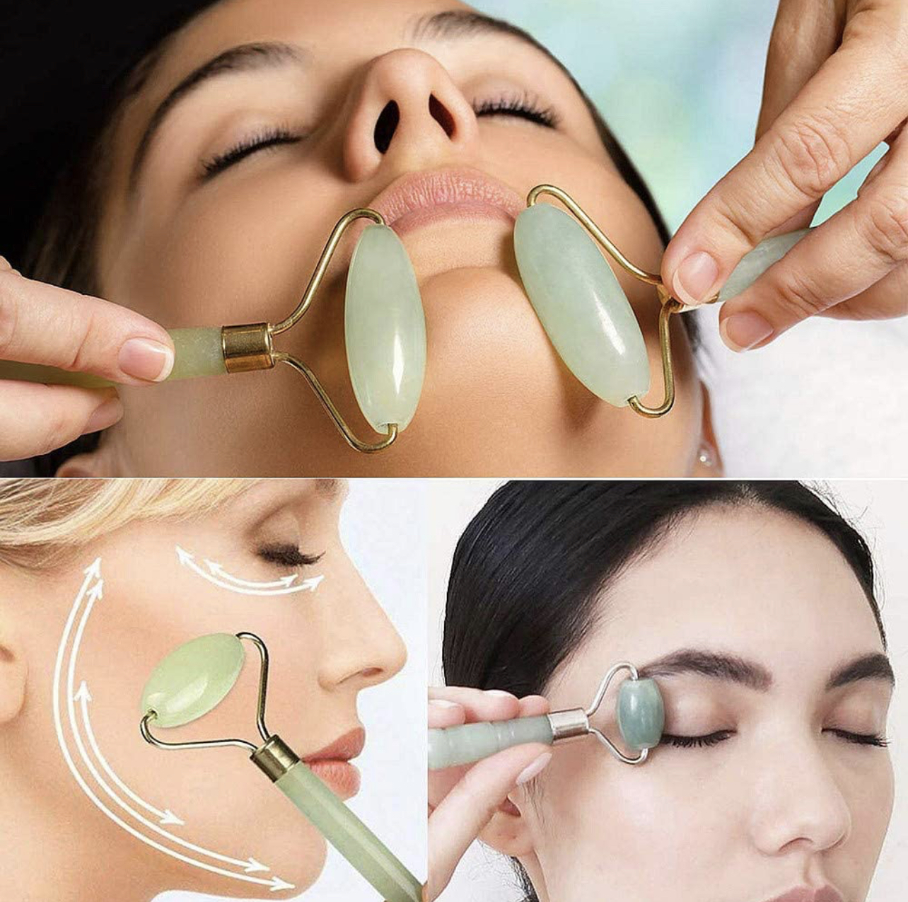 Jade, rodillo de jade natural y juego de gua sha, rodillo de piedra facial jade para arrugas, rodillo de jade auténtico con 2 piezas de herramientas de masaje para raspar de cara, cuello, mejillas, masaje de pie