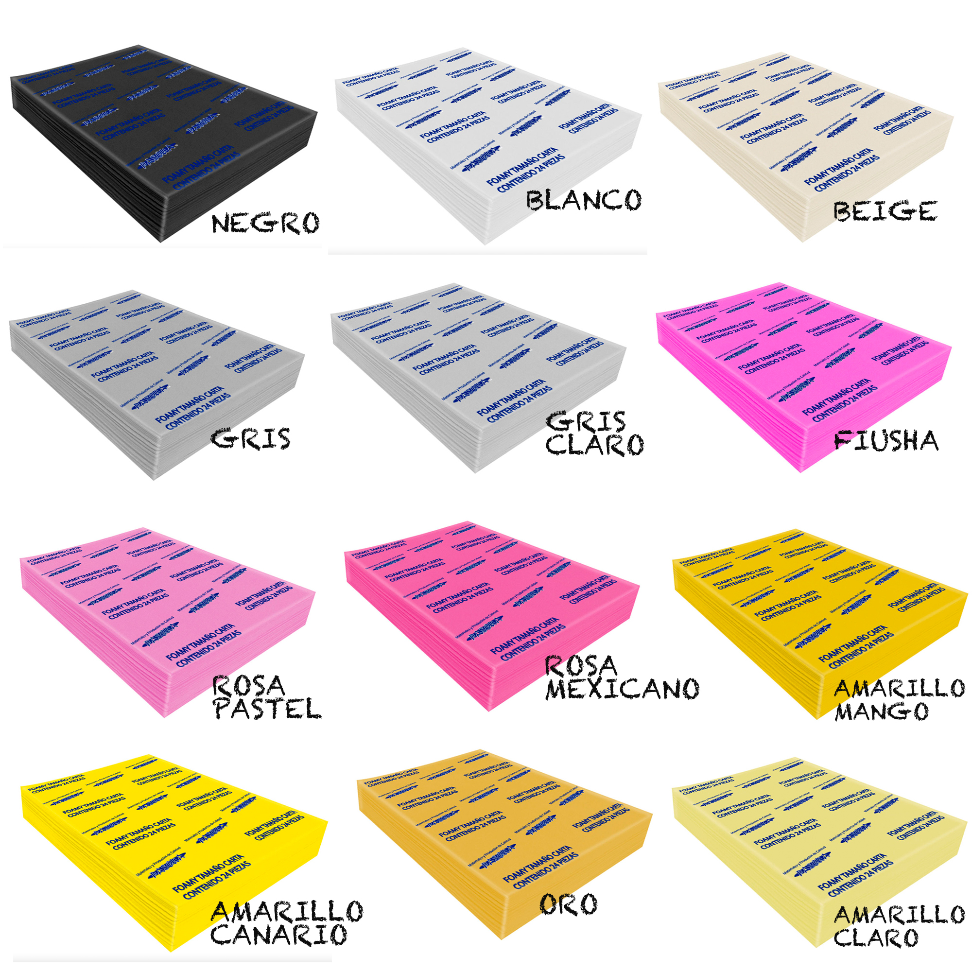 24 Pliegos lamina Foamy liso, fomi liso, goma eva para decoracion, manualidad tamaño carta