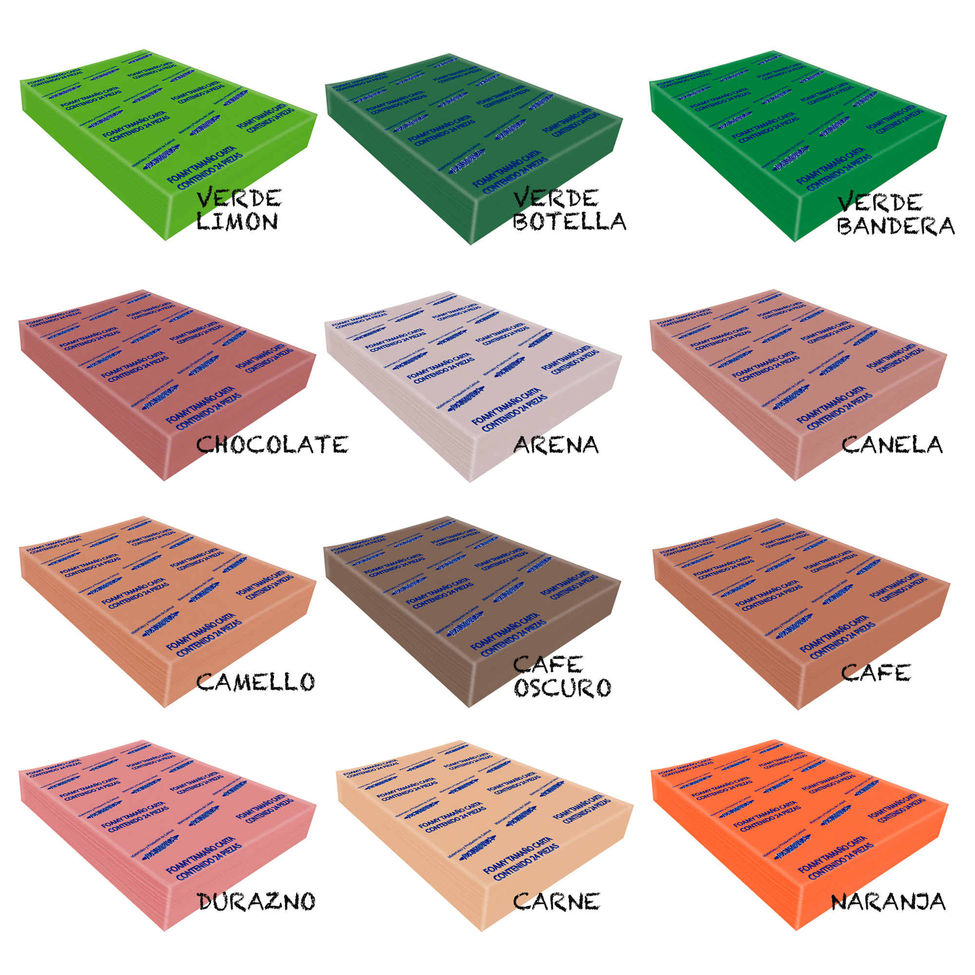 24 Pliegos lamina Foamy liso, fomi liso, goma eva para decoracion, manualidad tamaño carta