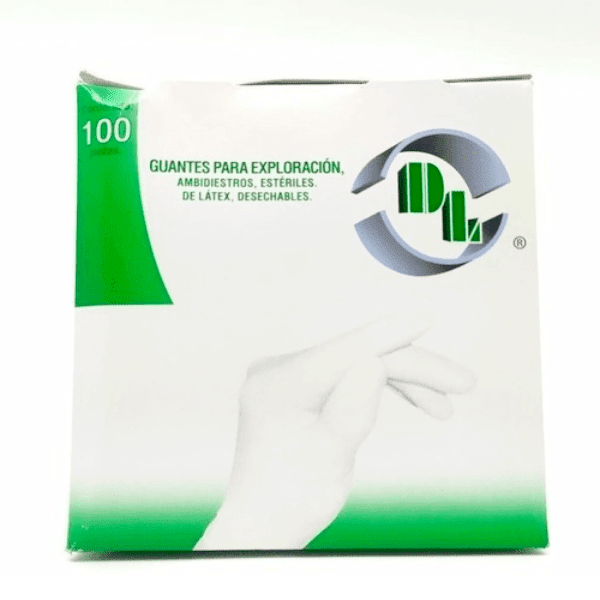 Guantes de látex esteril ambidiestro caja 100 pzs marca dl talla mediana