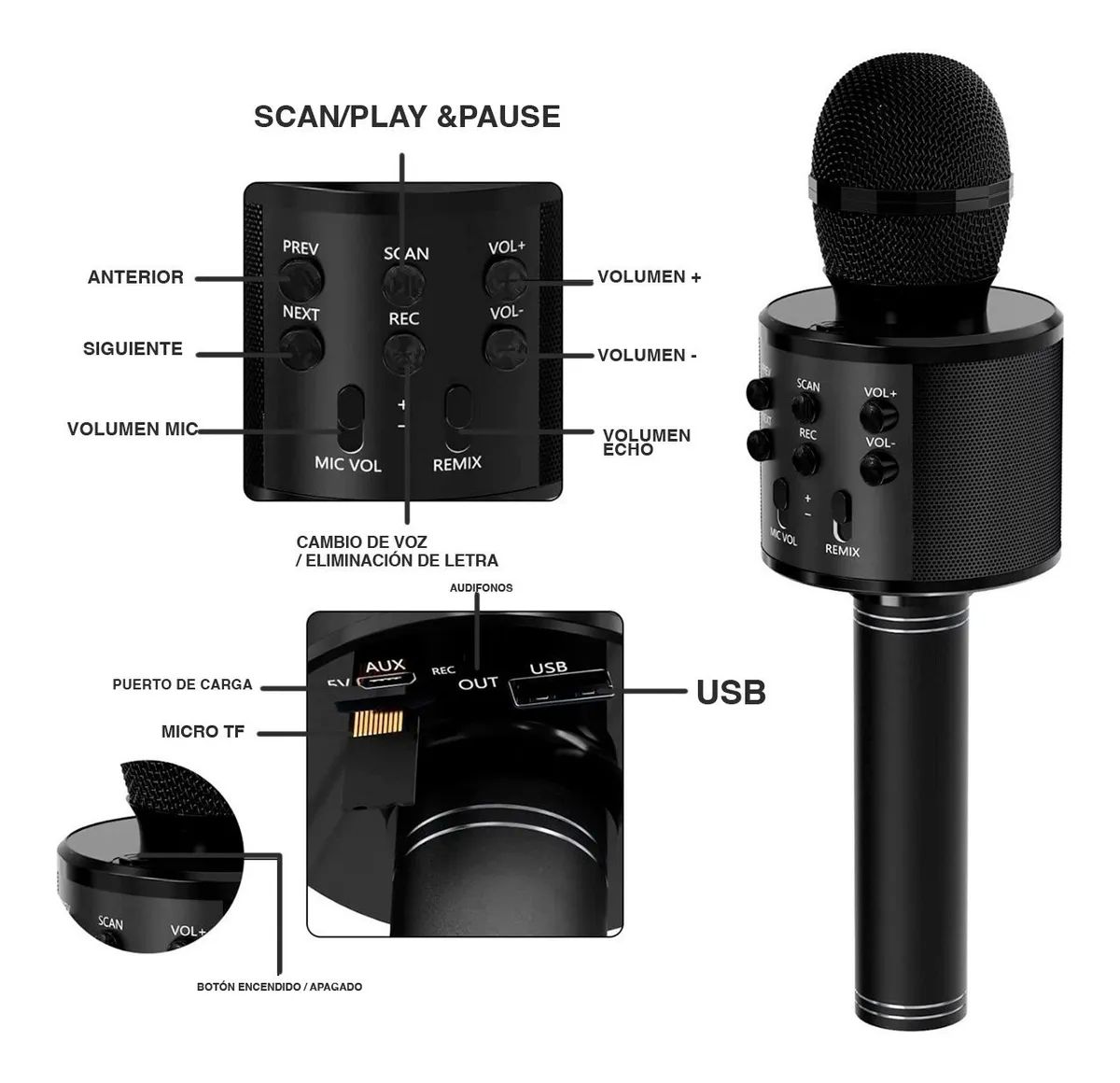 Microfono Bocina Para Karaoke Bluetooth