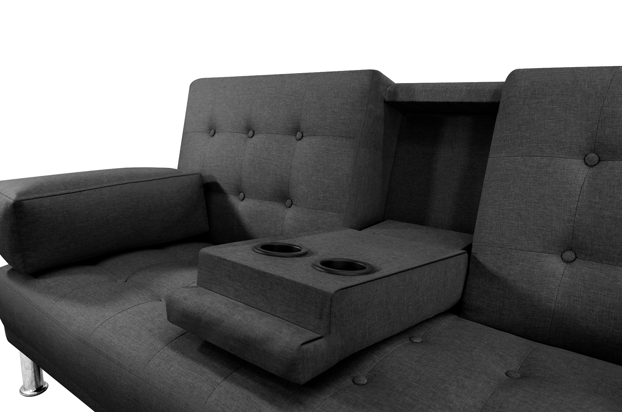 Queen Sofá  Cama Makora Con Portavasos Gris Oxford. El Envio cubre un 80% del Territorio Nacional