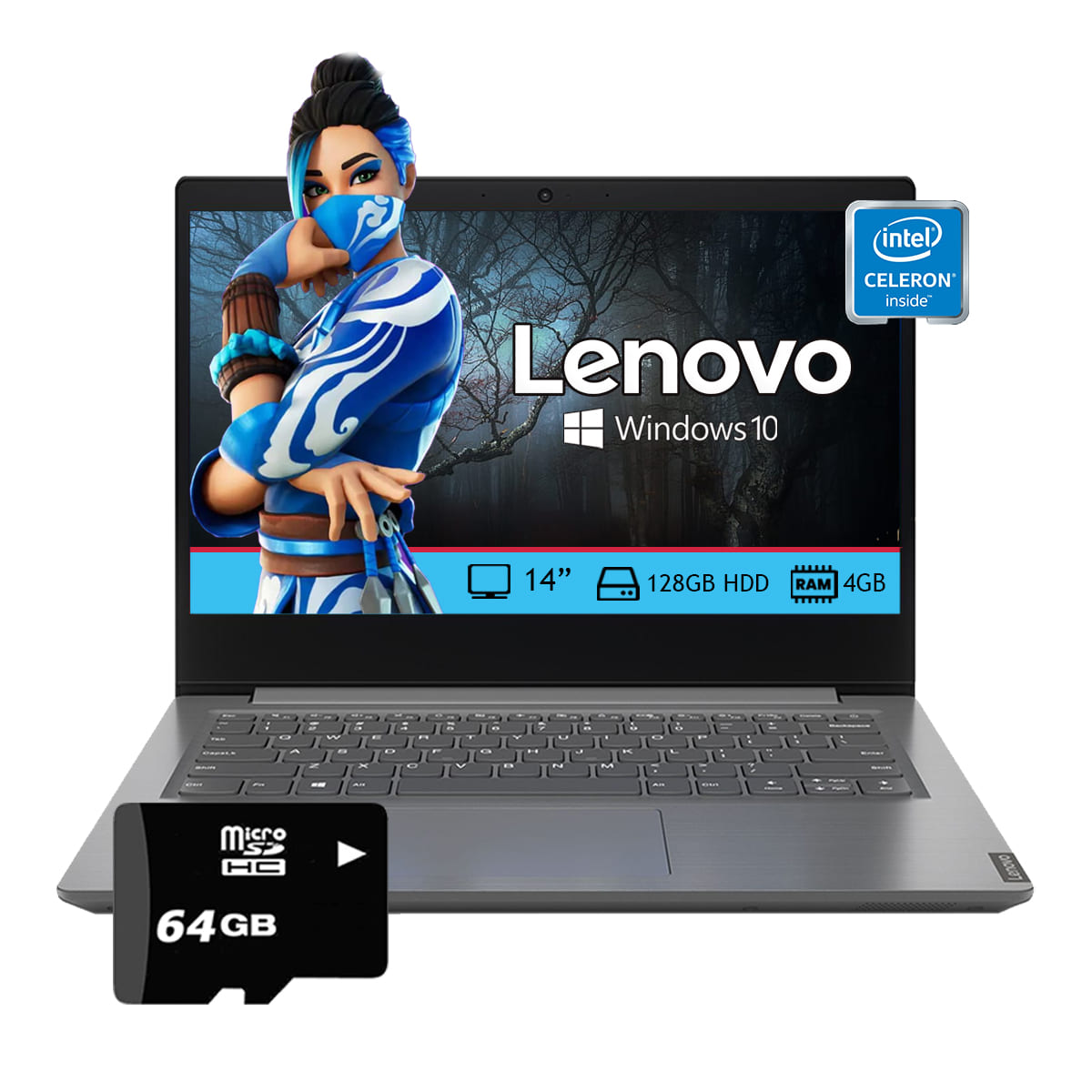 Laptop Lenovo V14 IGL Pantalla 14 Pulgadas, Intel Celeron N4020 Ram 4GB Disco en Estado Solido 128GB Windows 10- Gris + Micro 64GB