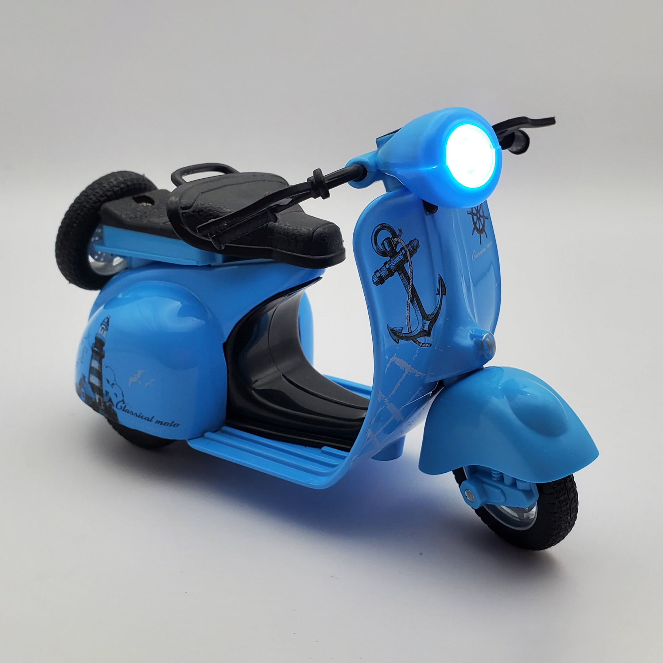 Motoneta Clásica Metal De Fricción Luz Y Sonido