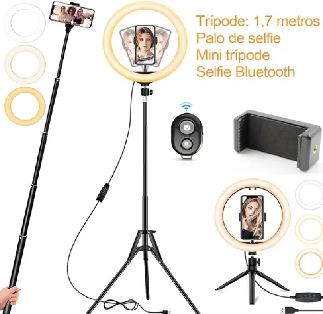 Aro De Luz Led Con 10 En Tonos Y Trípode De M