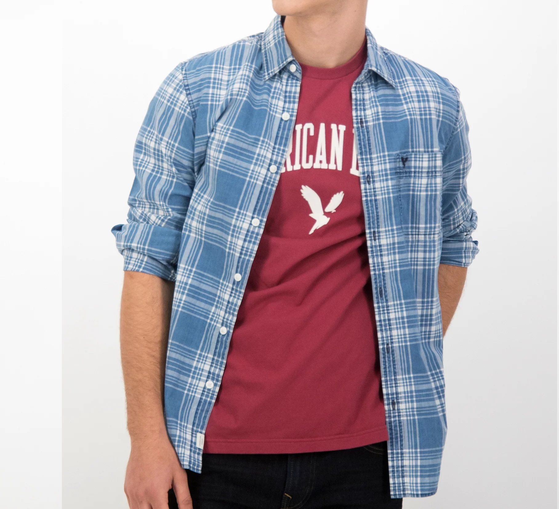 Camisa American Eagle Everyday Slim Fit de diseño escocés