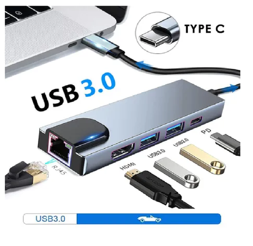 Adaptador Usb C A Hdmi Con Ethernet Tipo C Hub Plata