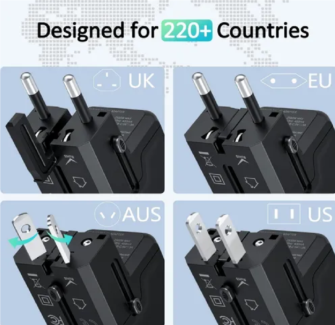 Adaptador De Viaje Enchufe Universal Clavija Usb Cargador