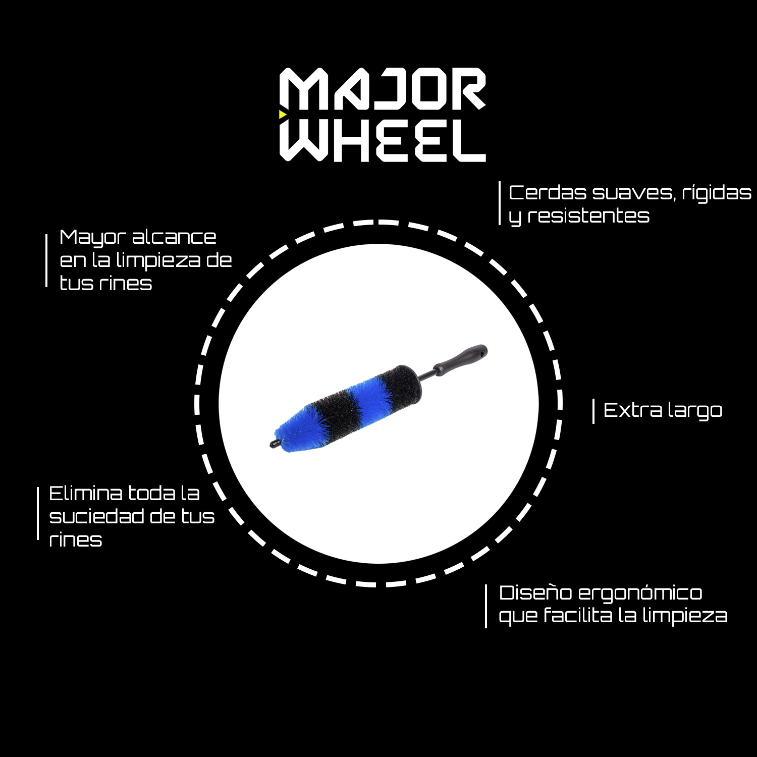 Cepillo Para lavado de Llantas Rines en Coches y Motos