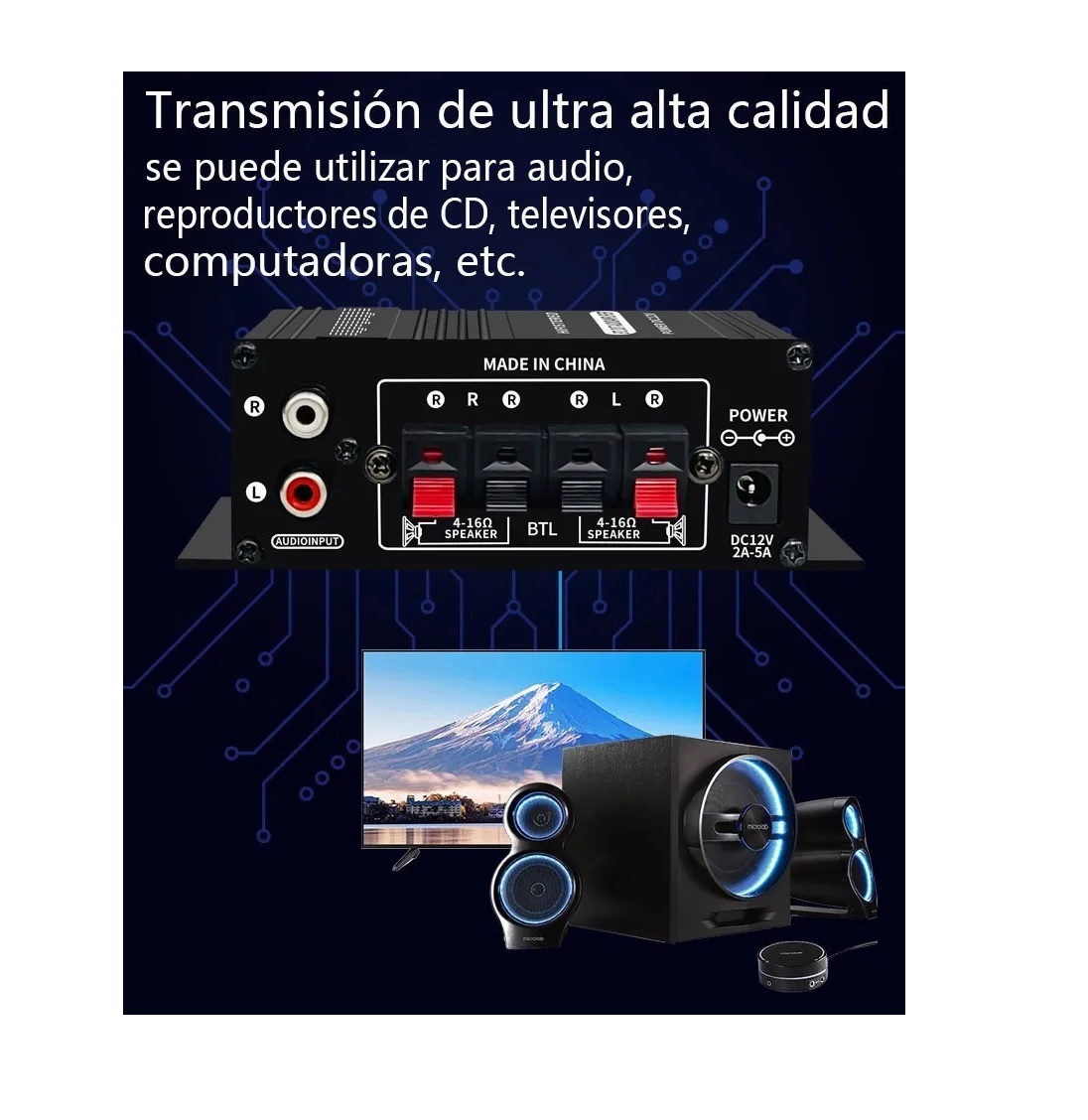 Amplificador 400w Para Auto Moto Casa Conexion Rca