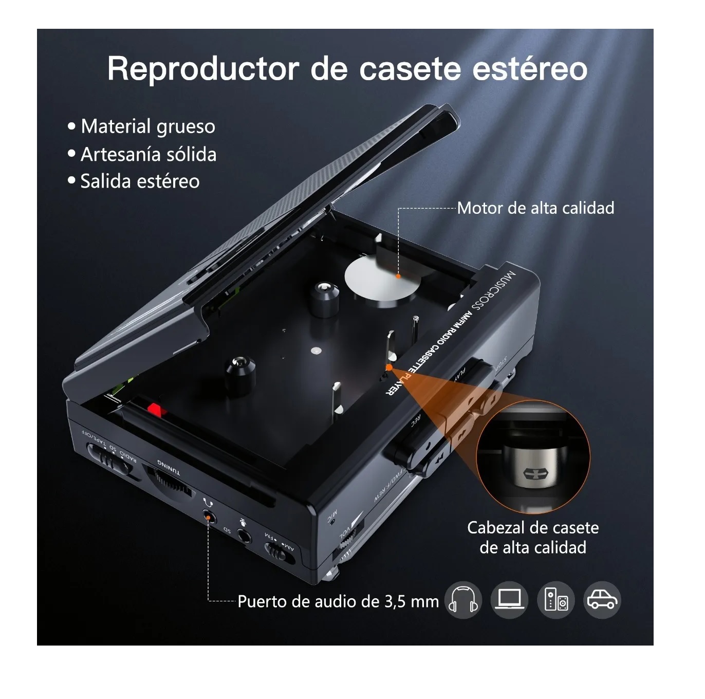 Reproductor Para Cassette Cassettera Portátil Con Radio Fm Am